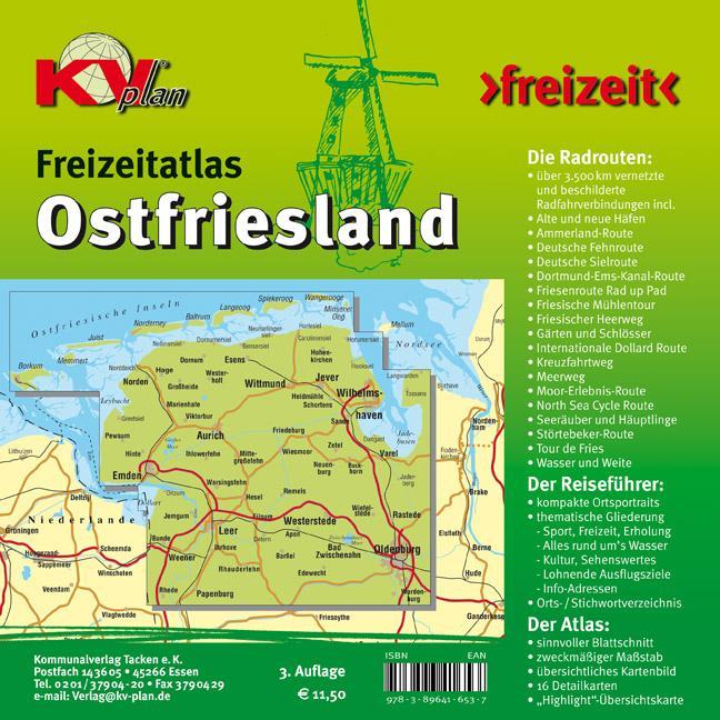 Ostfriesland Freizeitatlas (ganze ostfriesische Halbinsel) - Spiralbindung, KVplan, Radkarte/Freizeitkarte, 1:60.000