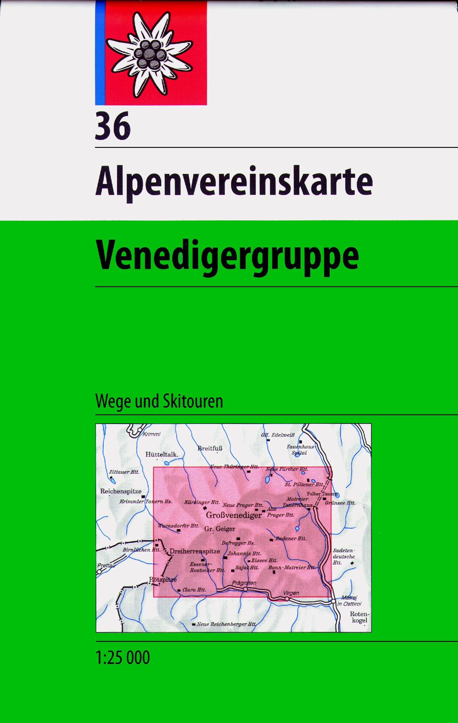 DAV Alpenvereinskarte 36 Venedigergruppe 1 : 25 000 Wegmarkierungen / Skirouten