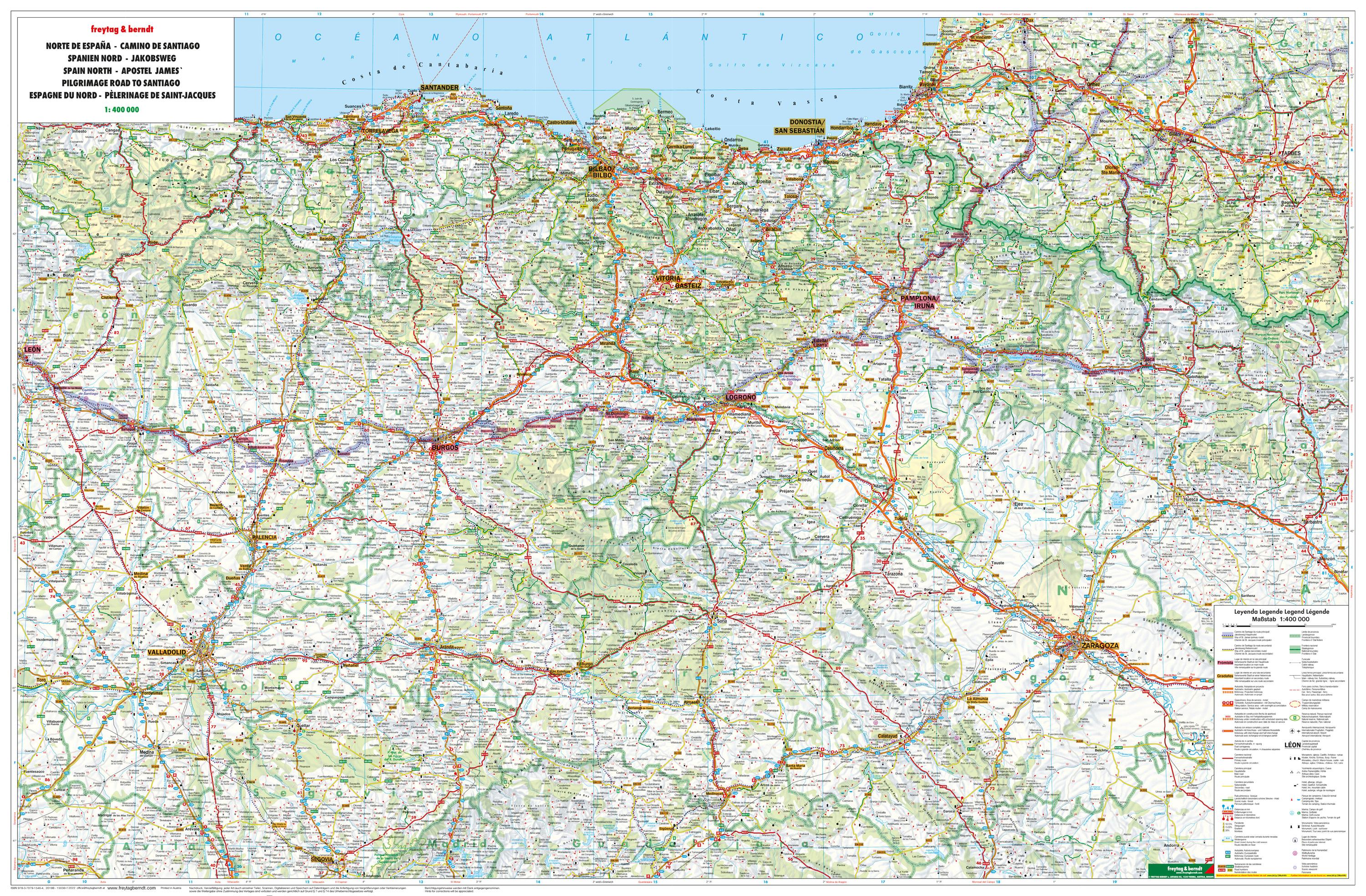 Spanien - Jakobsweg, Autokarte 1:400.000