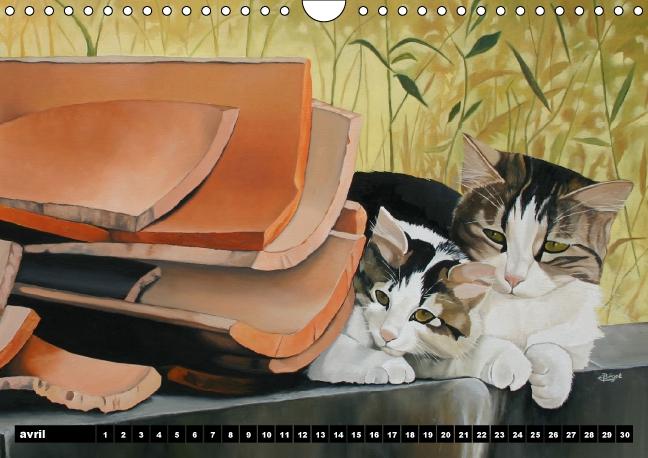 Chats d'Artiste Peintures d'Elisabeth BEGOT (Calendrier mural Calendrier perpétuel DIN A4 horizontal)