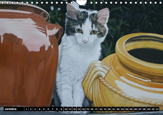 Chats d'Artiste Peintures d'Elisabeth BEGOT (Calendrier mural Calendrier perpétuel DIN A4 horizontal)