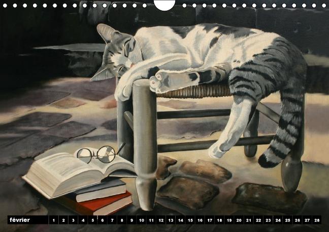 Chats d'Artiste Peintures d'Elisabeth BEGOT (Calendrier mural Calendrier perpétuel DIN A4 horizontal)