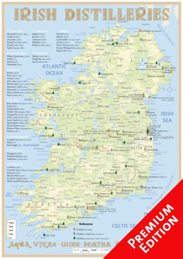 Whiskey Distilleries Ireland - Poster 42x60cm - Premium Edition