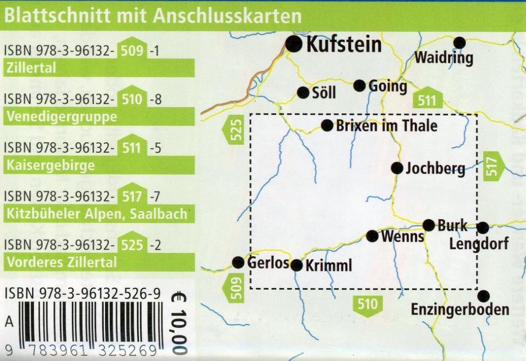 Kitzbüheler Alpen, Brixental - Kitzbühel, Gerlospass - Mittersill  1 : 35 000 Wander- und Radkarte