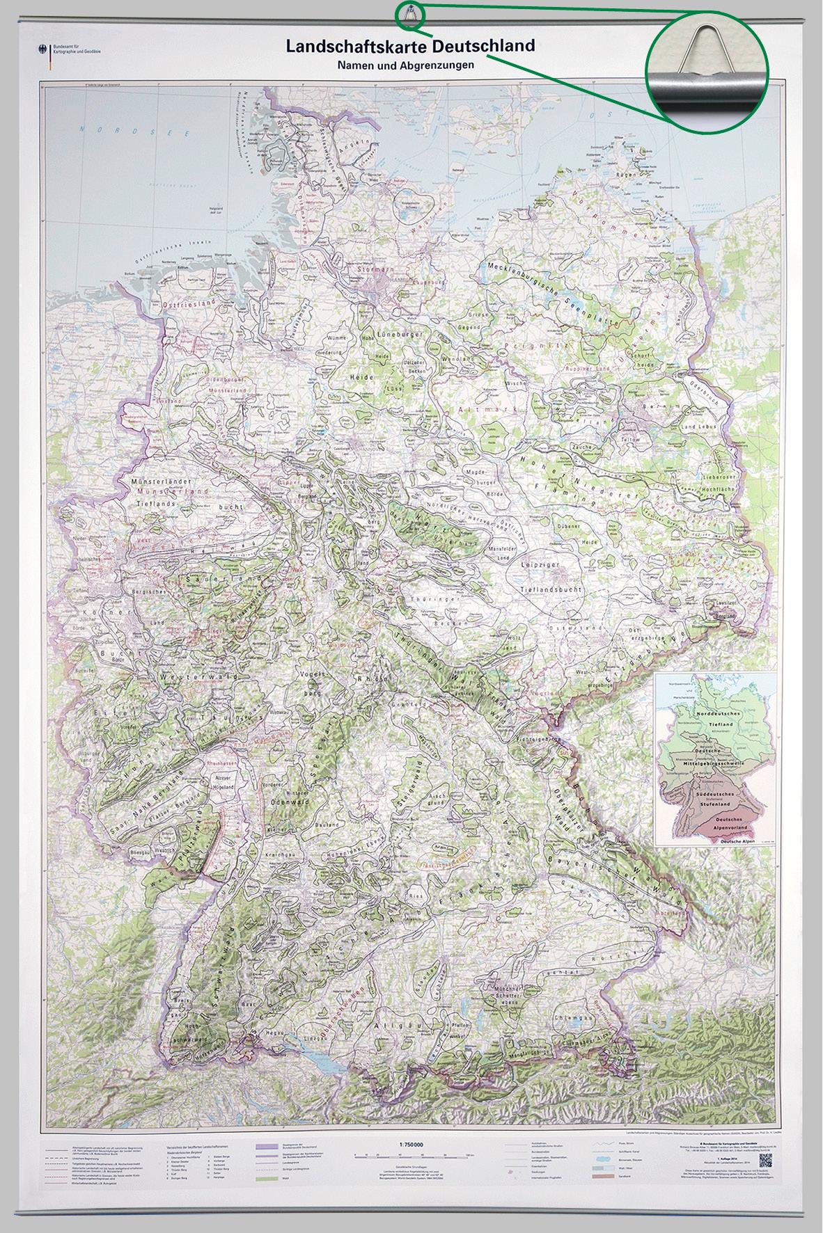 Poster Landschaftskarte Deutschland 1:750 000 mit Bestäbung