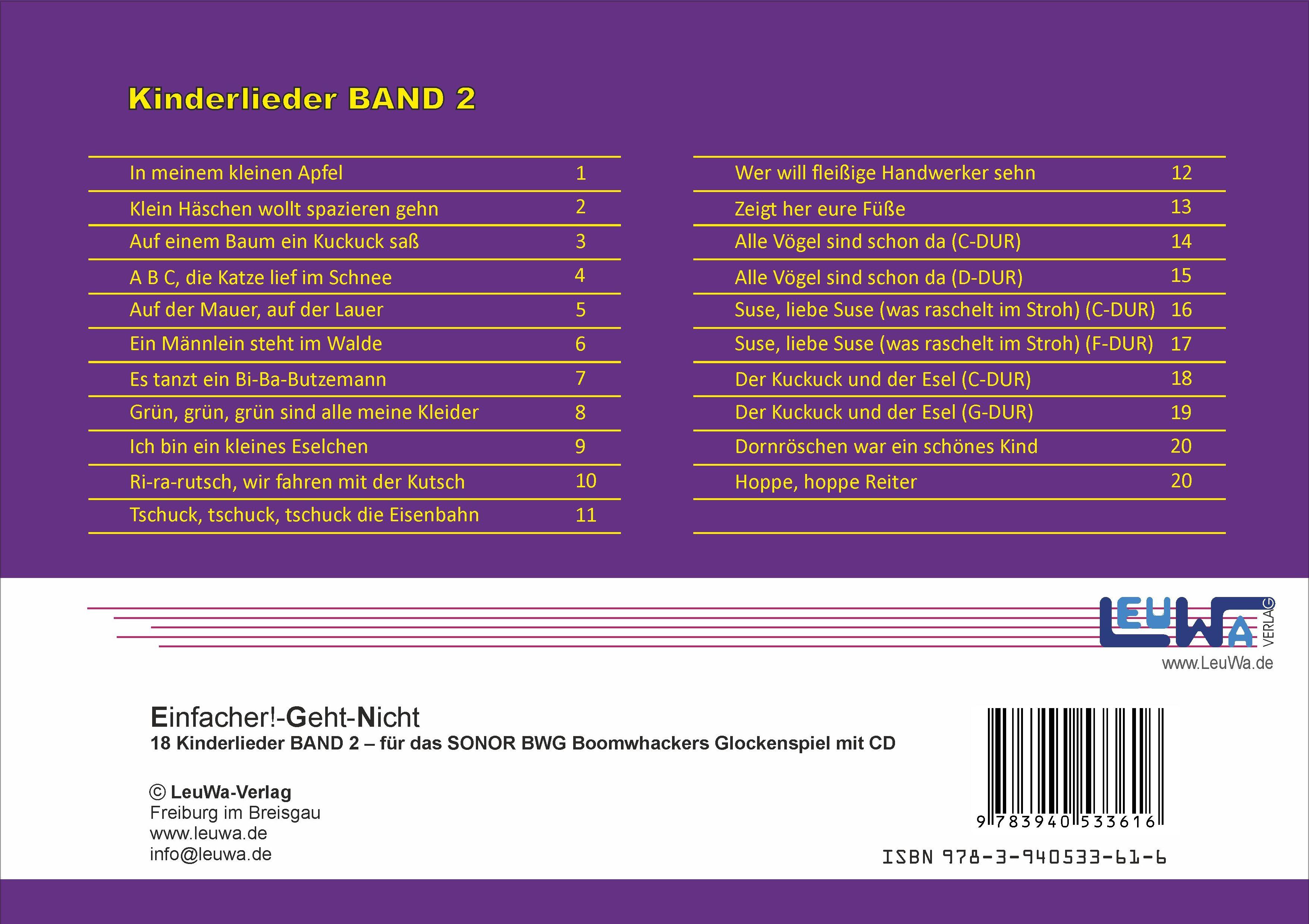 Einfacher!-Geht-Nicht: 18 Kinderlieder BAND 2 - für das SONOR® BWG Boomwhackers Glockenspiel mit CD