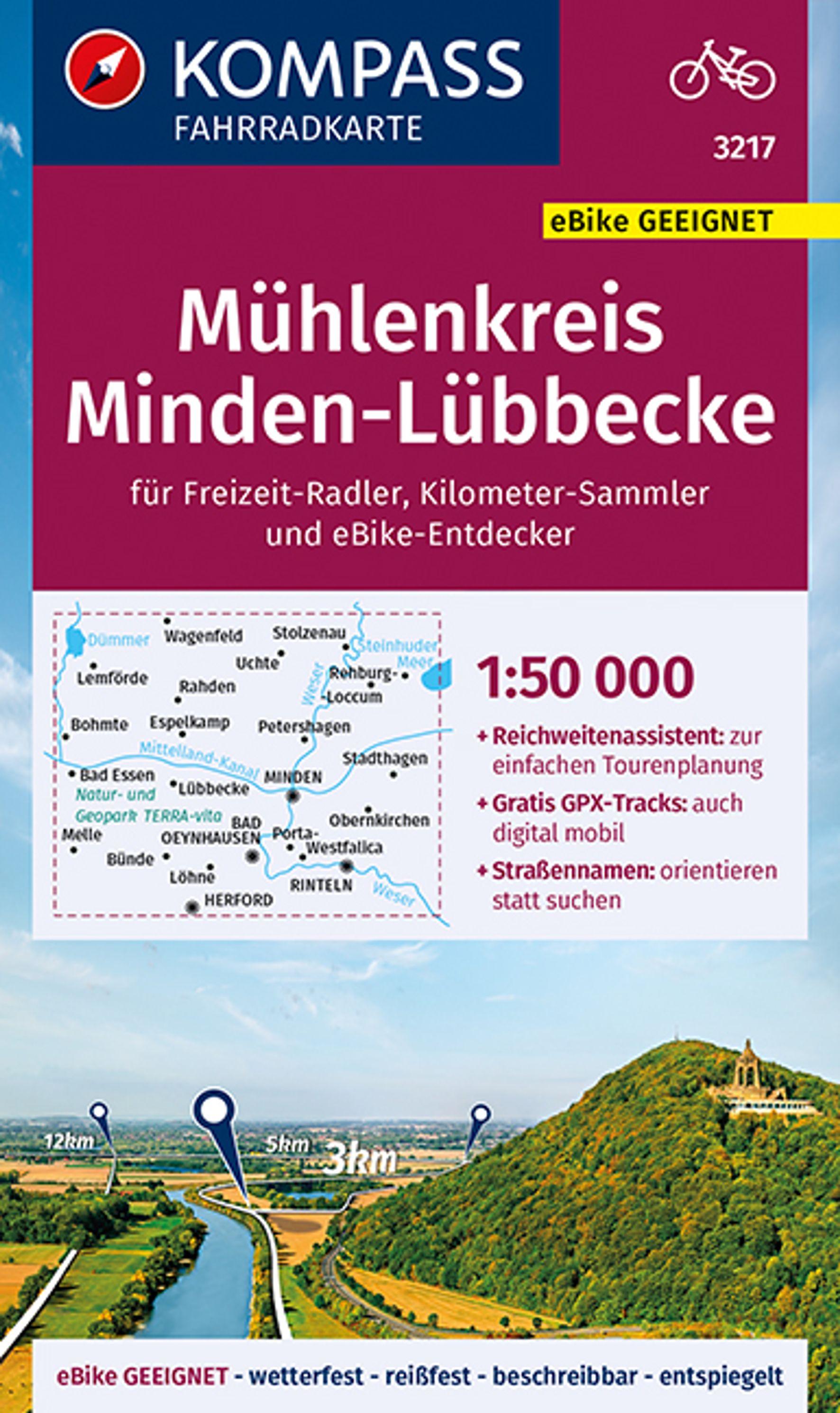 KOMPASS Fahrradkarte 3217 Mühlenkreis Minden-Lübbecke 1:50.000