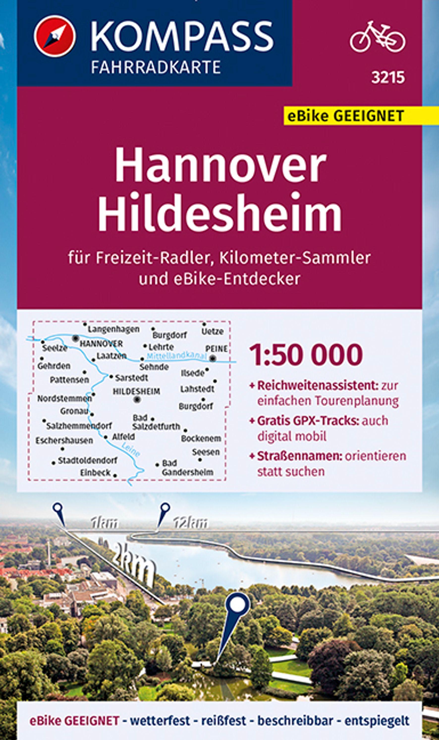 KOMPASS Fahrradkarte 3215 Hannover, Hildesheim 1:50.000