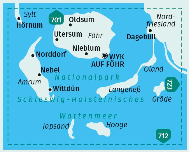 KOMPASS Wanderkarte 705 Amrum, Föhr, Langeneß im Nationalpark Schleswig-Holsteinisches Wattenmeer 1:35.000