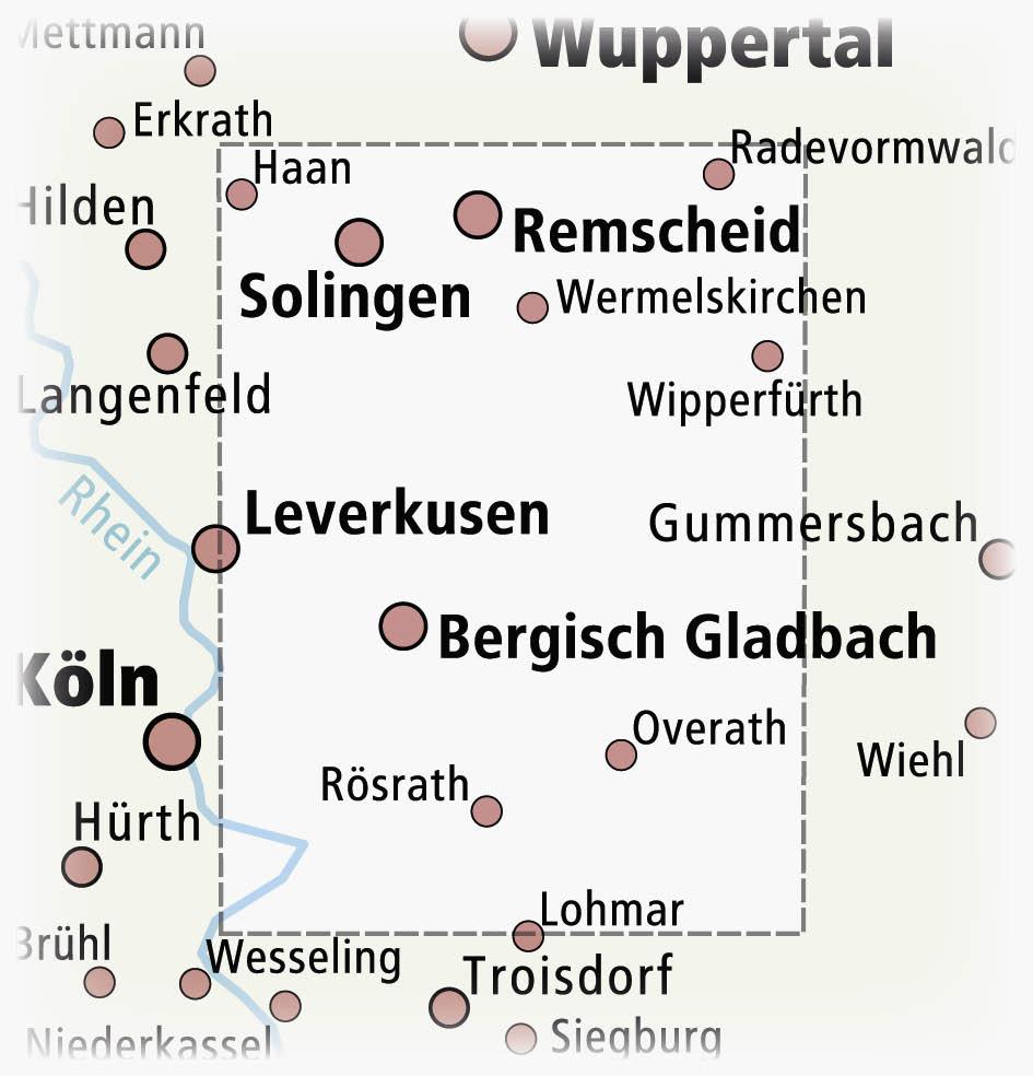 Bergisches Land, Solingen - Remscheid - Bergisch Gladbach 1:50 000