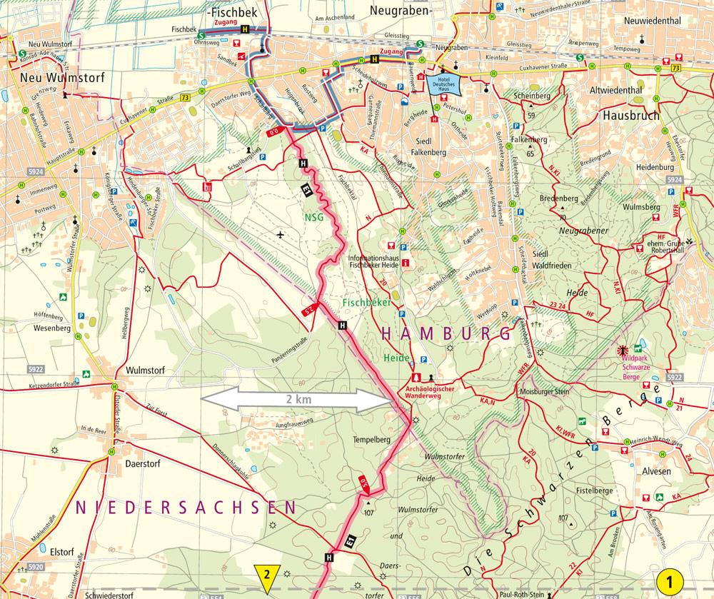 Wanderkarte Heidschnuckenweg, Hamburg-Fischbek - Celle 1 : 35 000