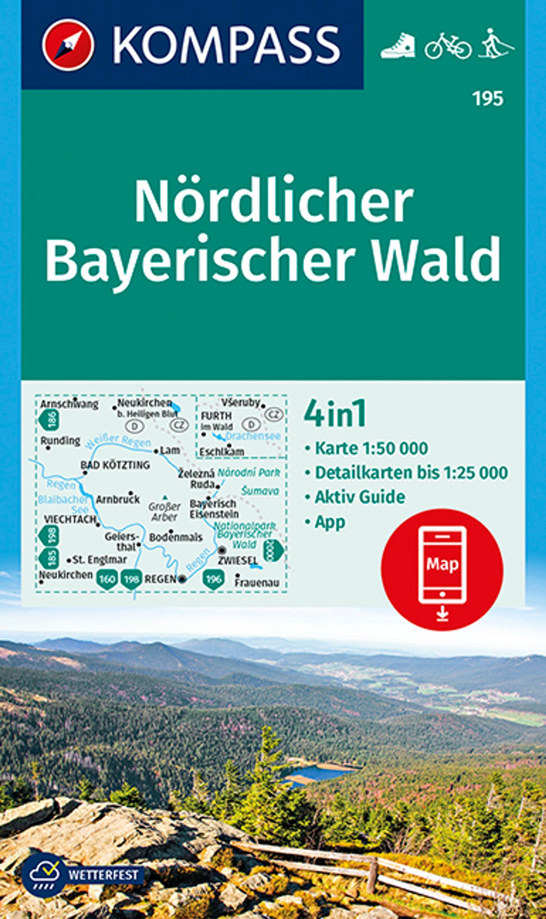 KOMPASS Wanderkarte 195 Nördlicher Bayerischer Wald 1:50.000