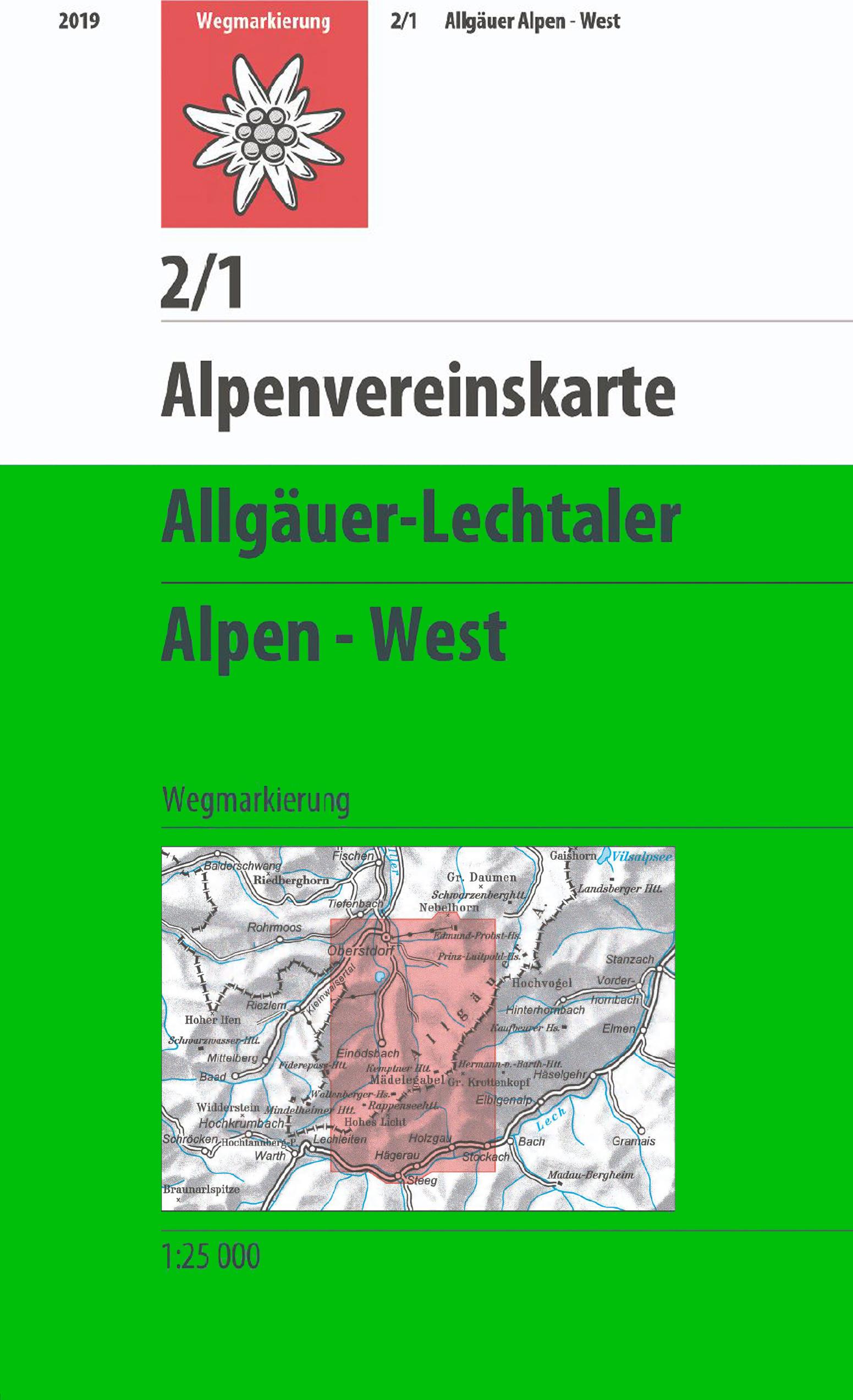 DAV Alpenvereinskarte 02/1 Allgäuer - Lechtaler Alpen - West 1 : 25 000