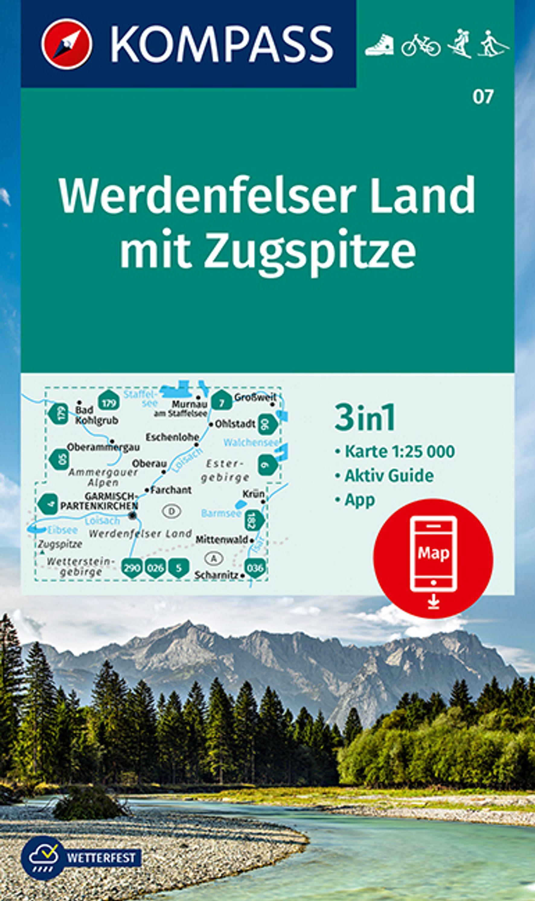 KOMPASS Wanderkarte 07 Werdenfelser Land mit Zugspitze 1:25.000