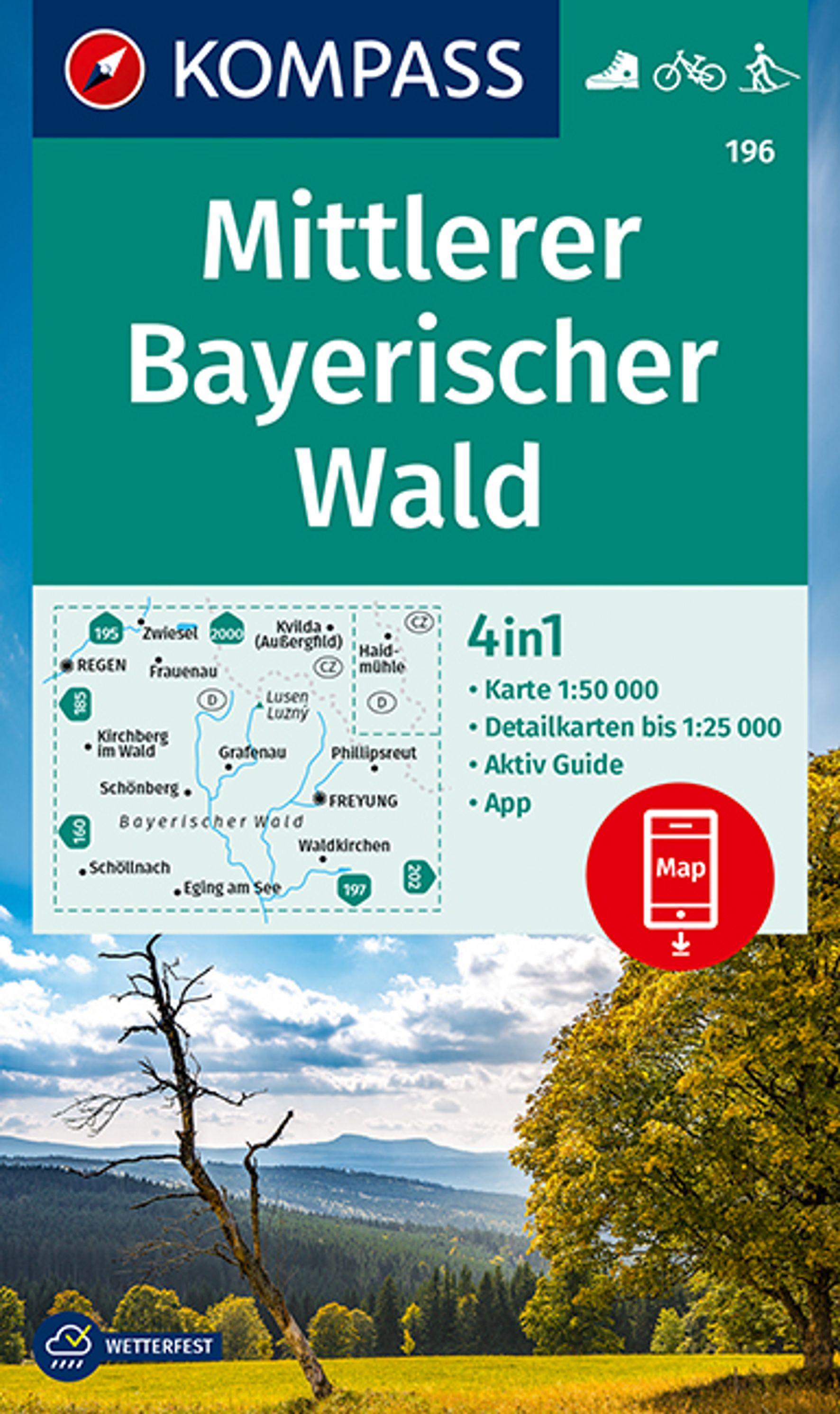 KOMPASS Wanderkarte 196 Mittlerer Bayerischer Wald 1:50.000