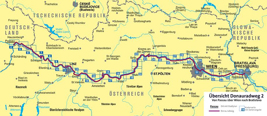 KOMPASS Fahrrad-Tourenkarte Donauradweg 2, von Passau über Wien nach Bratislava 1:50.000