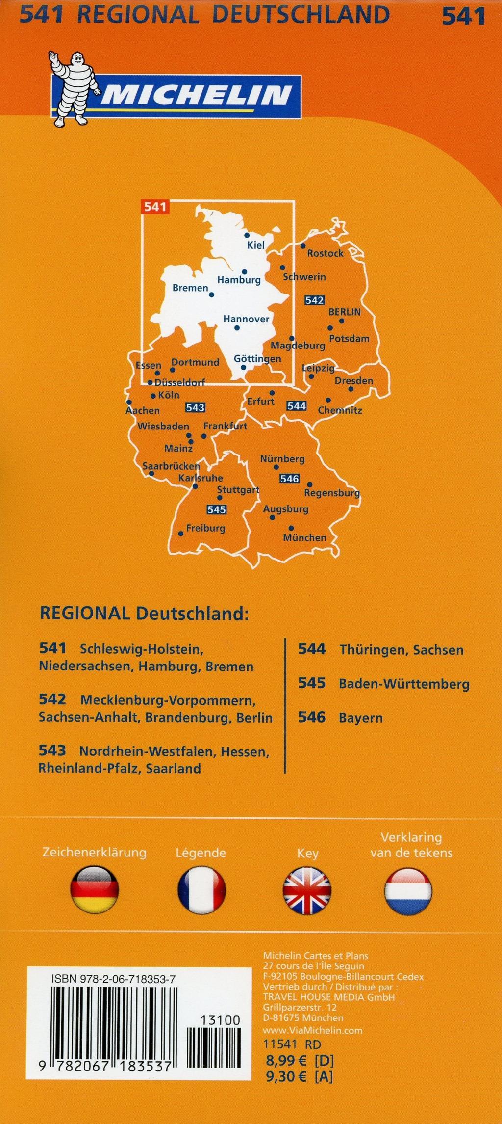 Michelin Regionalkarte Schleswig-Holstein / Niedersachsen / Hamburg / Bremen 1 : 350 000