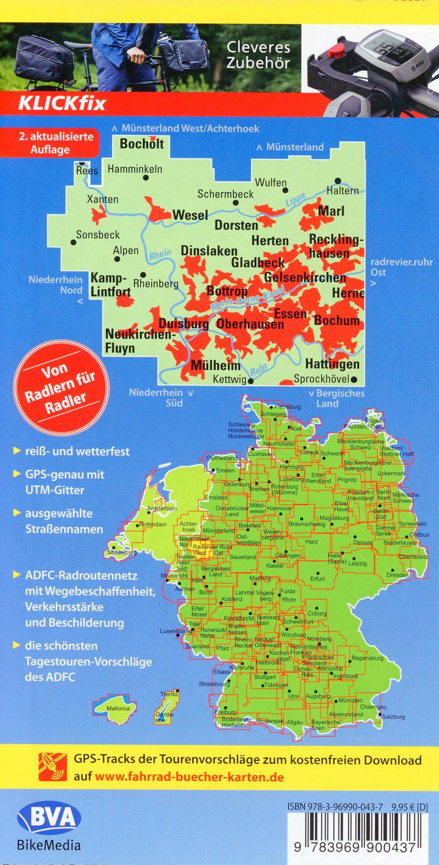 ADFC-Regionalkarte radrevier.ruhr West, 1:50.000, mit Tagestourenvorschlägen, reiß- und wetterfest, E-Bike-geeignet, GPS-Tracks Download