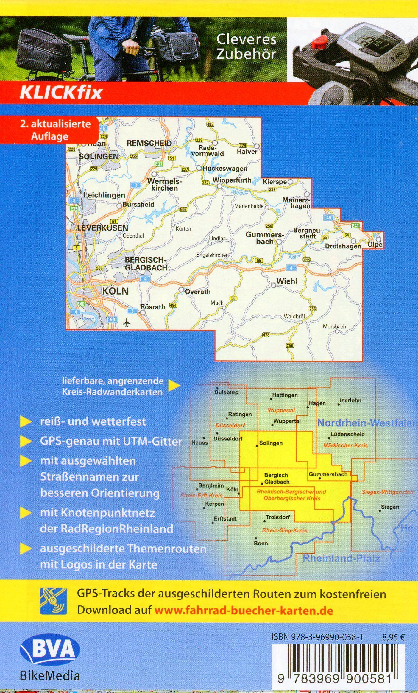 Radwanderkarte BVA Radwandern im Rheinisch-Bergischen und Oberbergischen Kreis 1:50.000, reiß- und wetterfest, GPS-Tracks Download