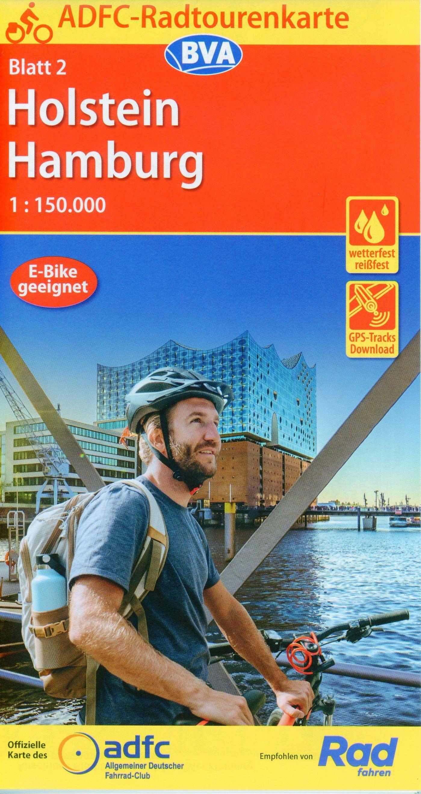 ADFC-Radtourenkarte 2 Holstein Hamburg 1:150.000, reiß- und wetterfest, E-Bike geeignet, GPS-Tracks Download