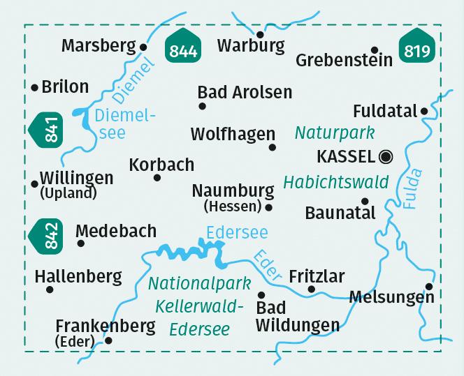 KOMPASS Wanderkarte 845 Nationalpark Kellerwald-Edersee, Naturpark Habichtswald, Wanderregion Medebach 1:50.000