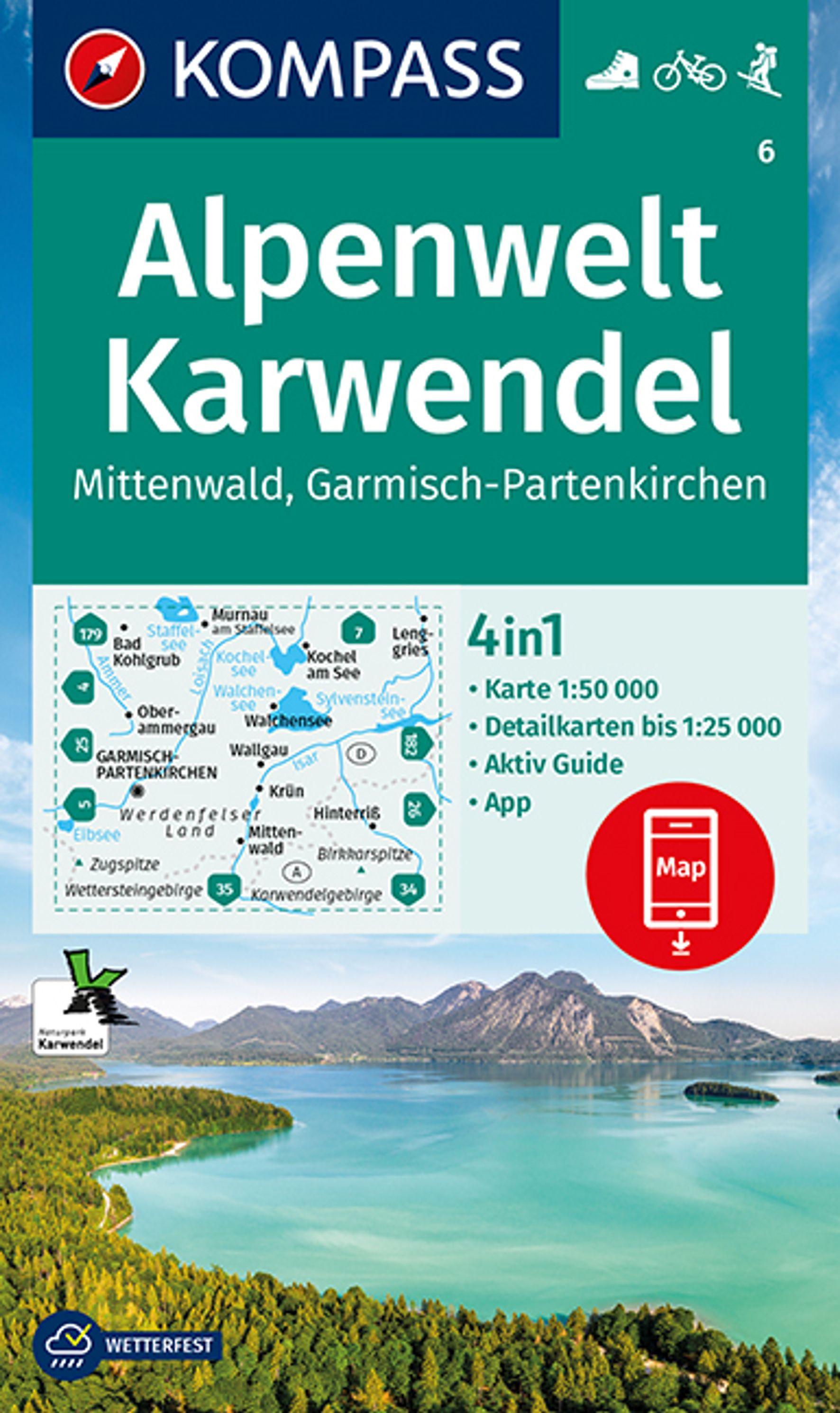 KOMPASS Wanderkarte 6 Alpenwelt Karwendel Mittenwald, Garmisch-Partenkirchen 1:50.000