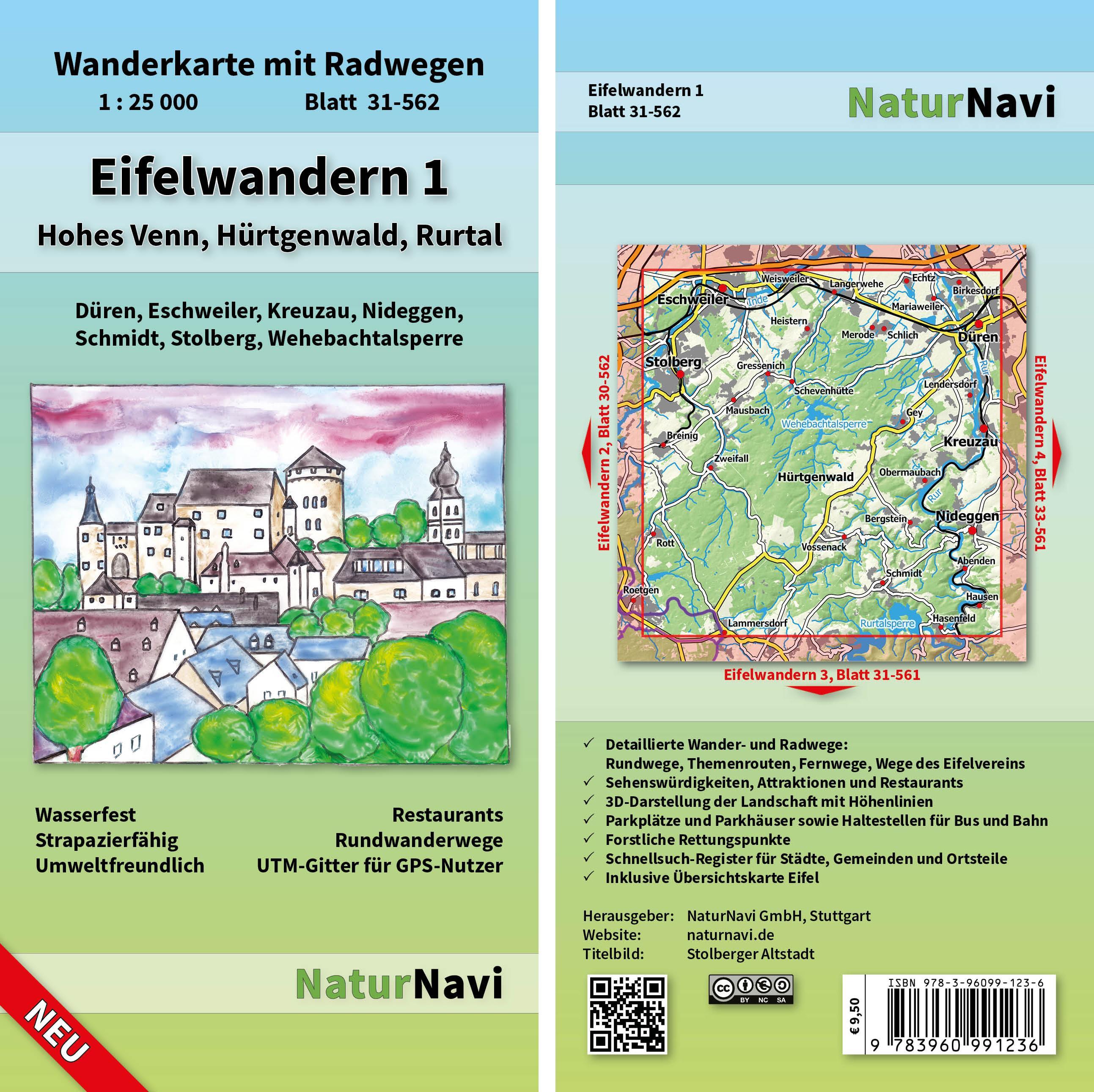 Eifelwandern 1 - Hohes Venn, Hürtgenwald, Rurtal 1 : 25 000