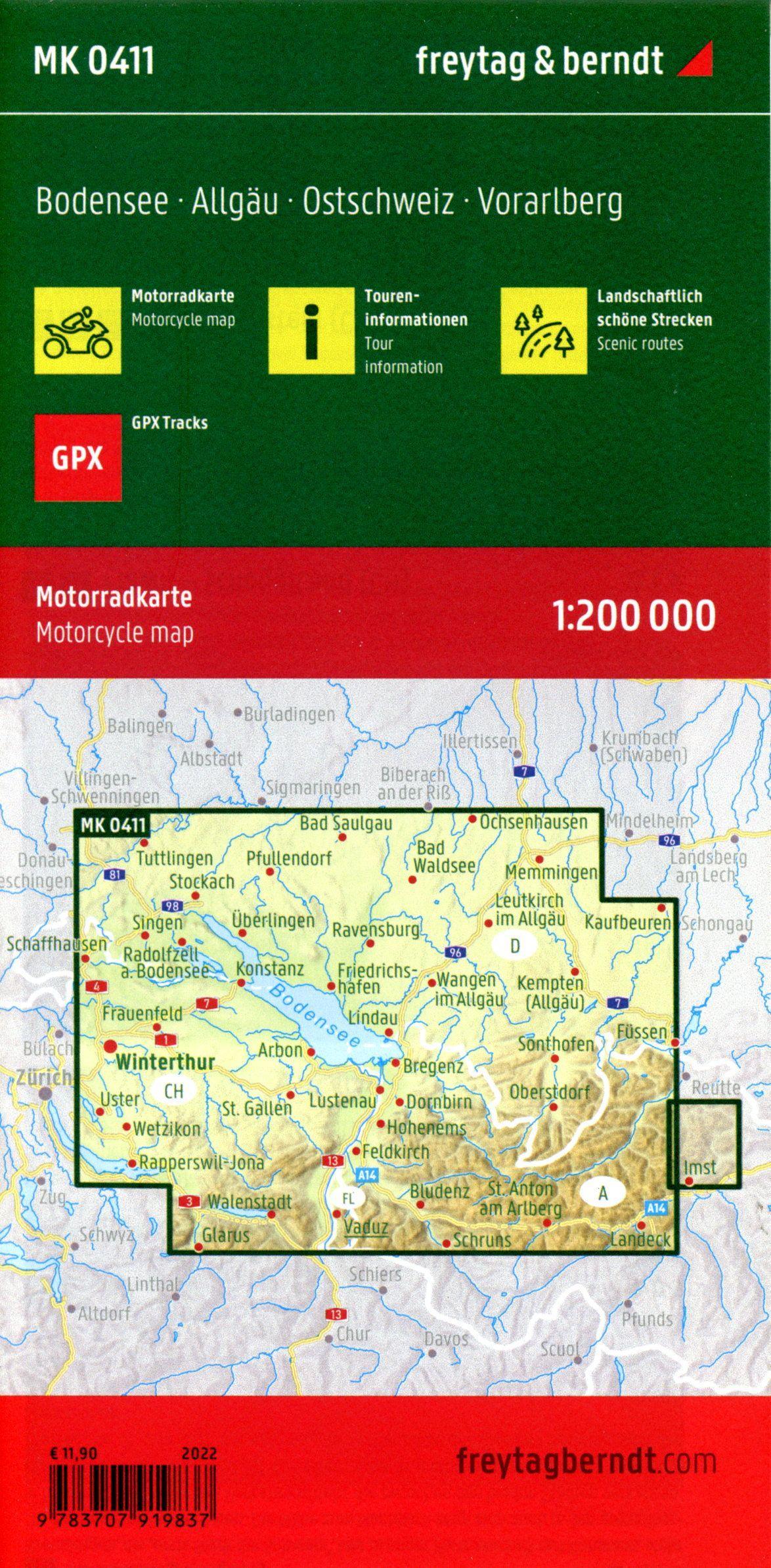 Bodensee, Motorradkarte 1:200.000, freytag & berndt