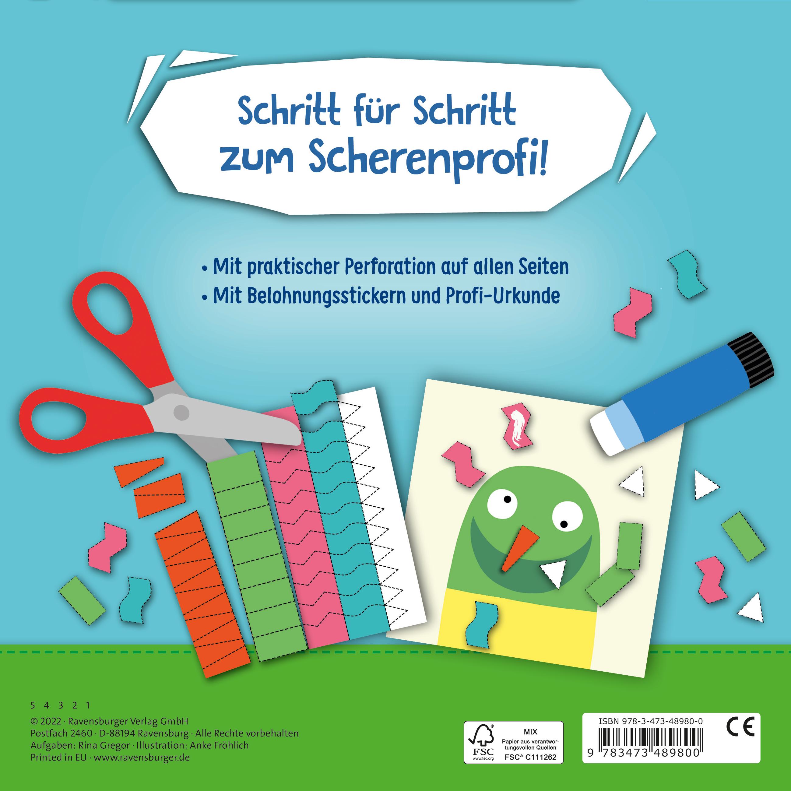 Ravensburger Schnipp-Schnapp Schneiden lernen - Schneiden und Kleben ab 3 Jahren - Block mit Belohnungsstickern und Profi-Urkunde - Perforierte Seiten