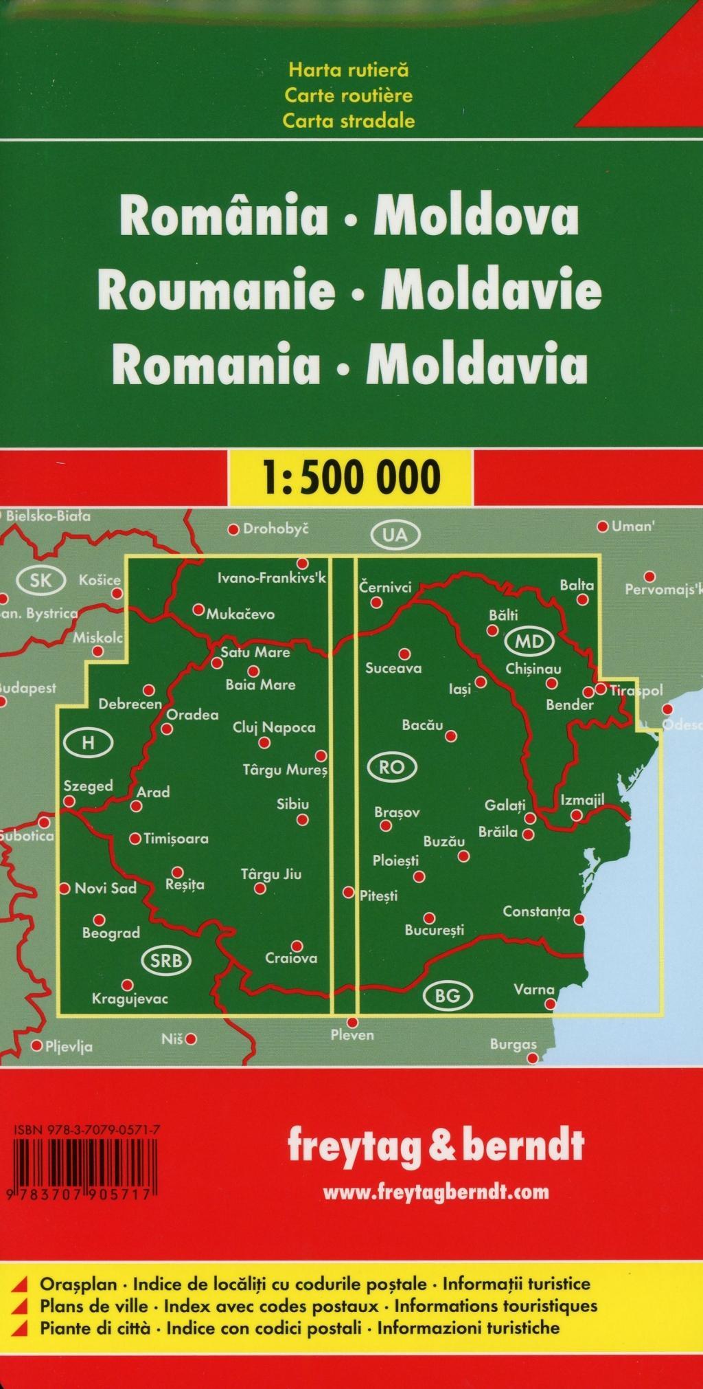 Rumänien - Moldawien, Straßenkarte 1:500.000, freytag & berndt