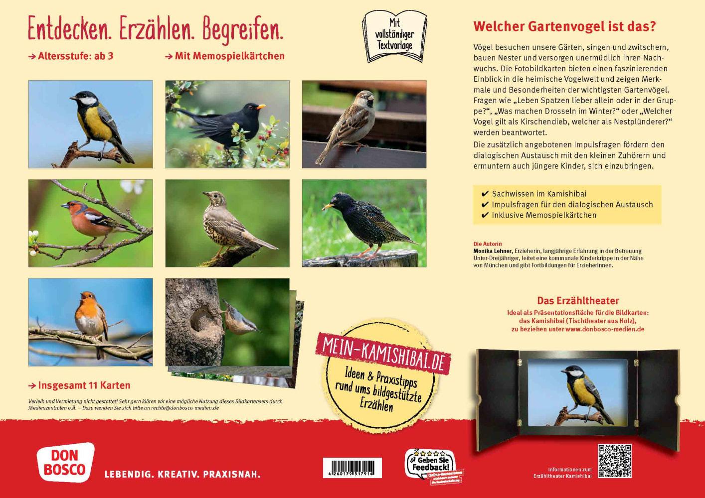 Amsel, Drossel, Fink und Star. Die Vögel in unserem Garten. Kamishibai Bildkarten und Memo-Spiel