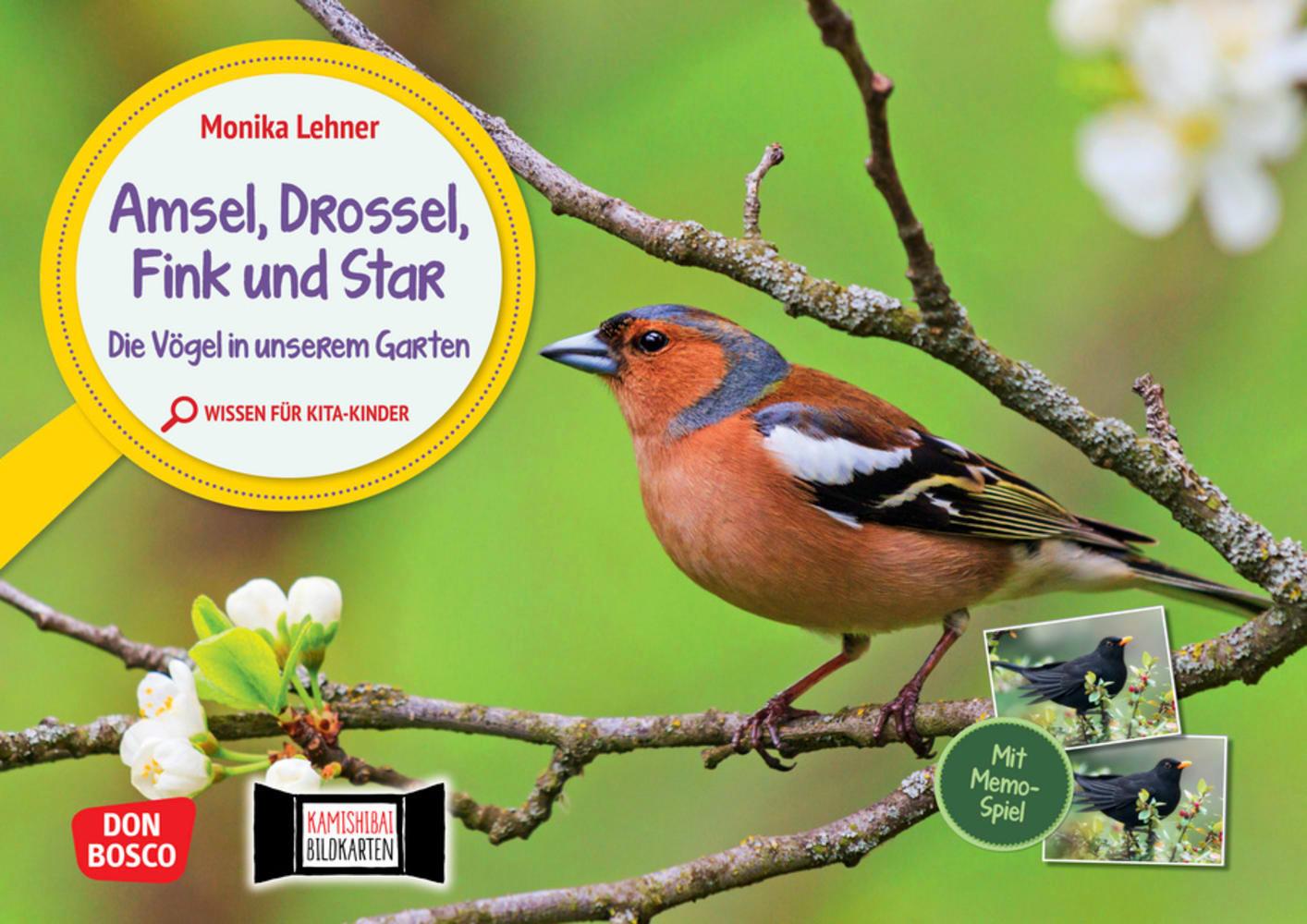 Amsel, Drossel, Fink und Star. Die Vögel in unserem Garten. Kamishibai Bildkarten und Memo-Spiel