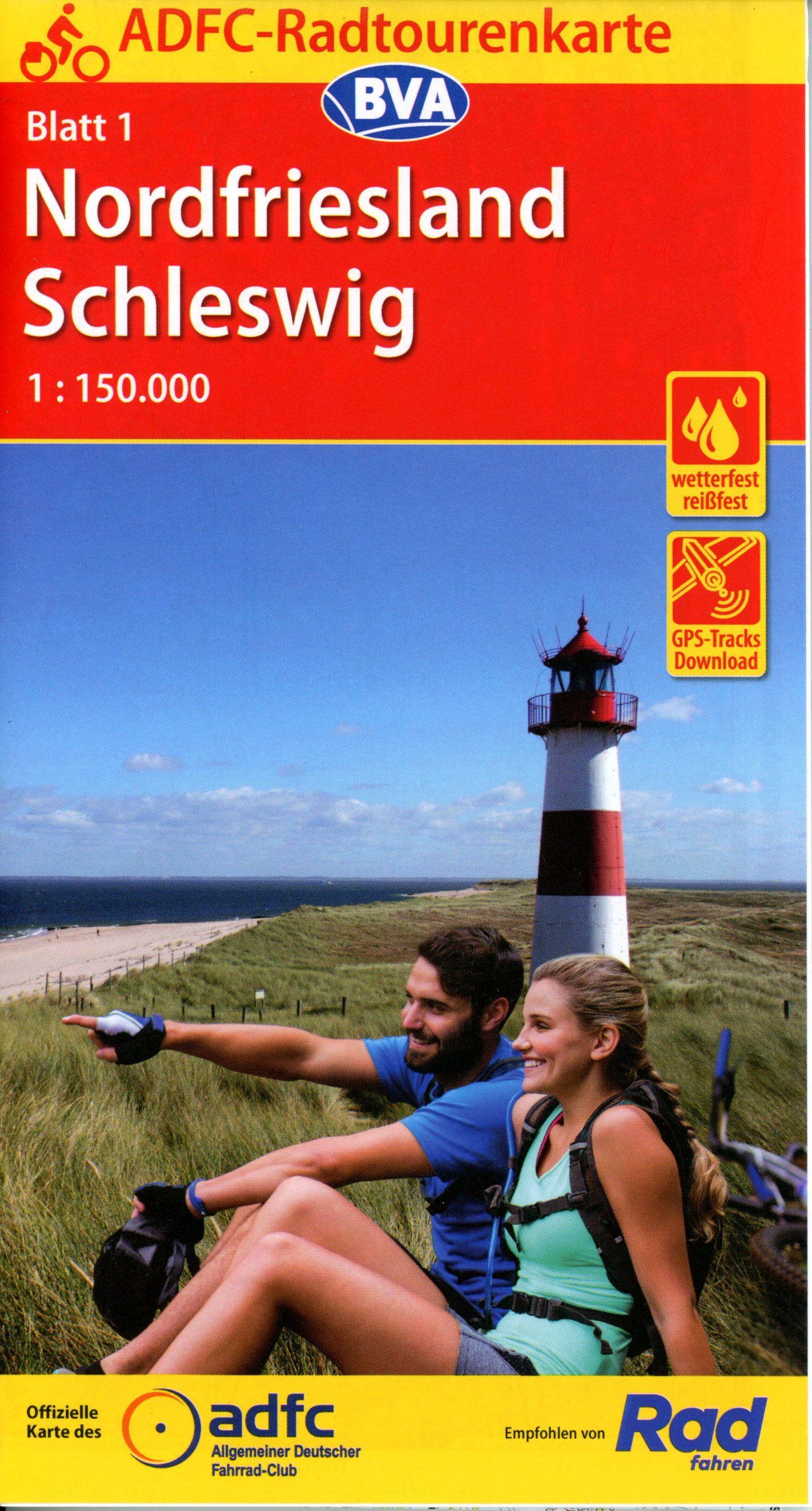 ADFC-Radtourenkarte 1 Nordfriesland /Schleswig 1:150.000, reiß- und wetterfest, E-Bike geeignet, GPS-Tracks Download