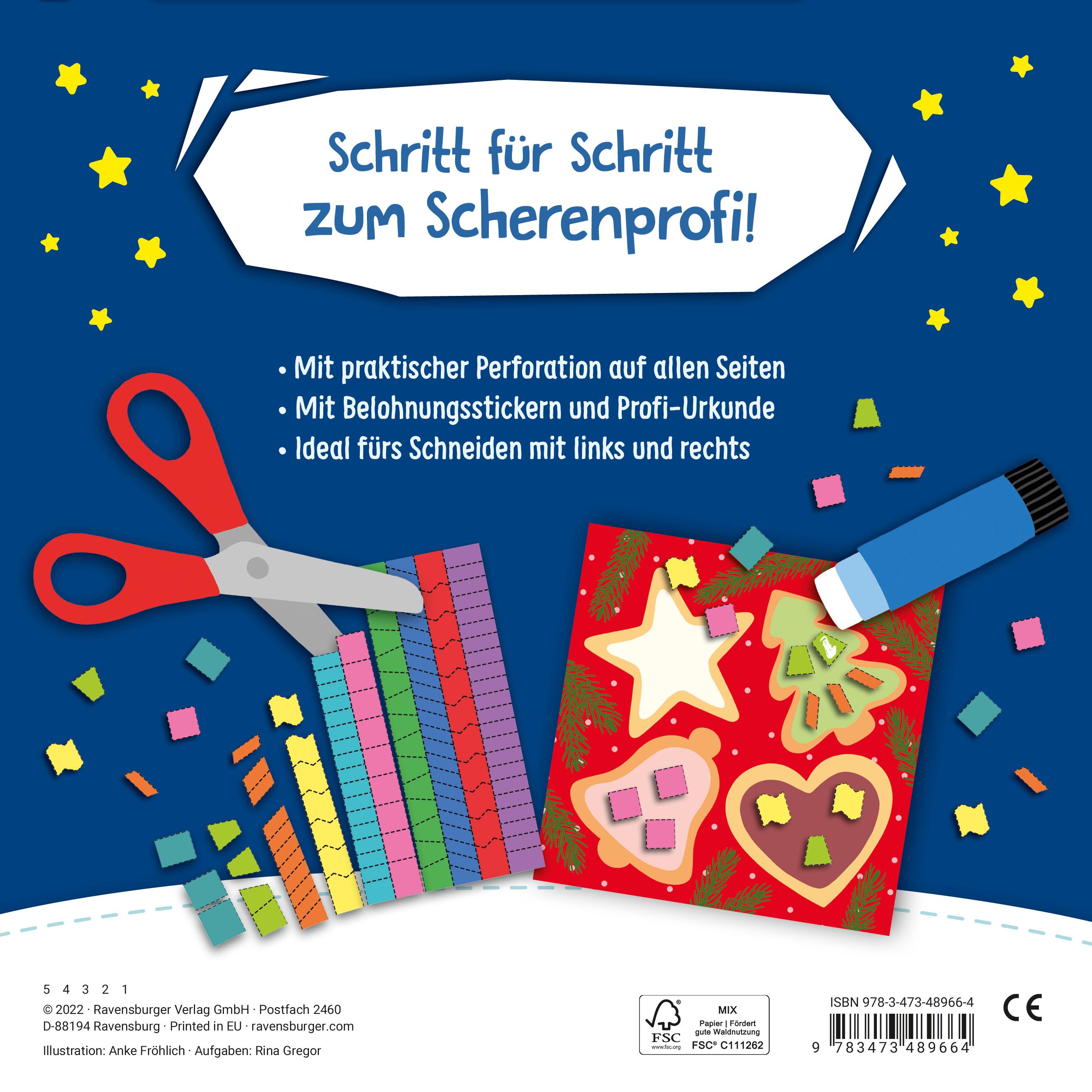 Ravensburger Schnipp-Schnapp Schneiden lernen Weihnachten - Schneiden und Kleben ab 3 Jahren - Block mit Belohnungsstickern und Profi-Urkunde - Perforierte Seiten