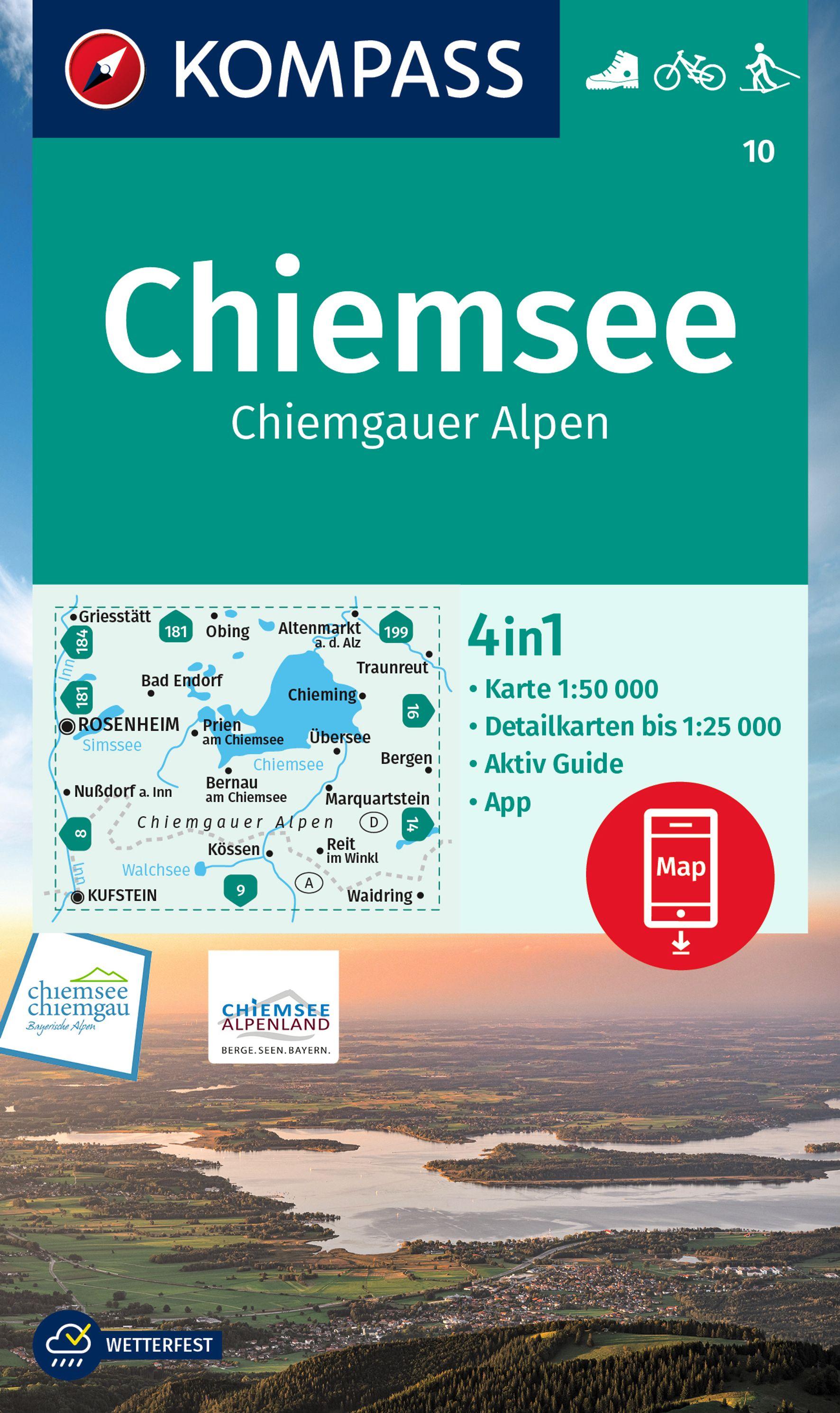 KOMPASS Wanderkarte 10 Chiemsee, Chiemgauer Alpen 1:50.000