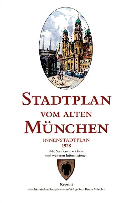 Stadtplan vom alten München. Innenstadtplan. Brunn