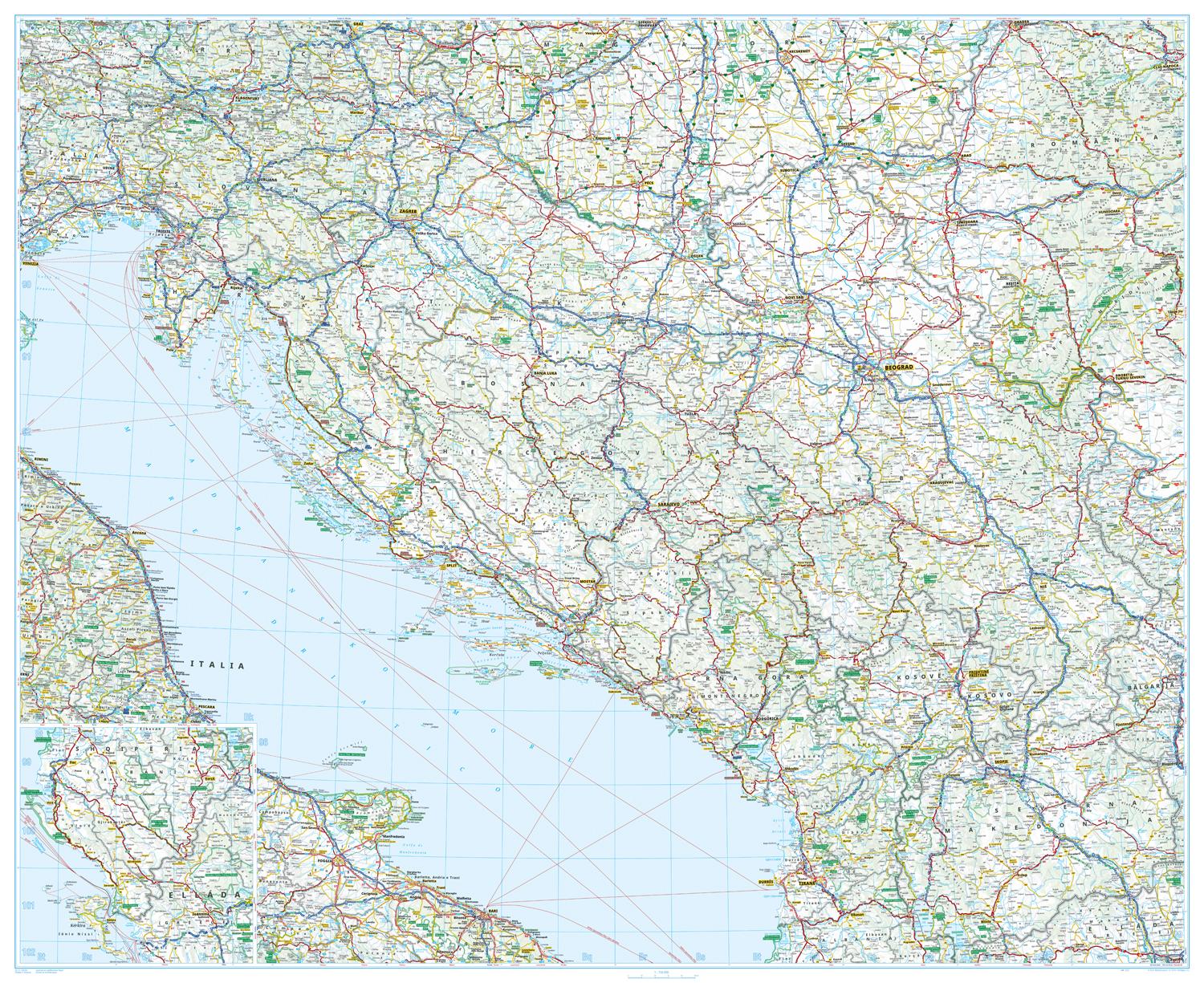 ADAC Länderkarte Kroatien, Montenegro, Serbien, Bosnien u. Herzegowina 1:750.000