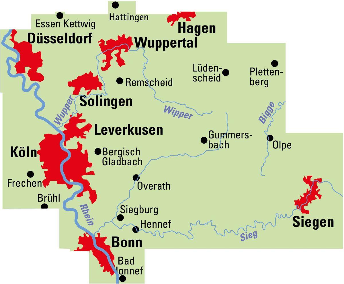 ADFC-Regionalkarte Bergisches Land Köln/Düsseldorf 1:75.000, reiß- und wetterfest, GPS-Tracks Download