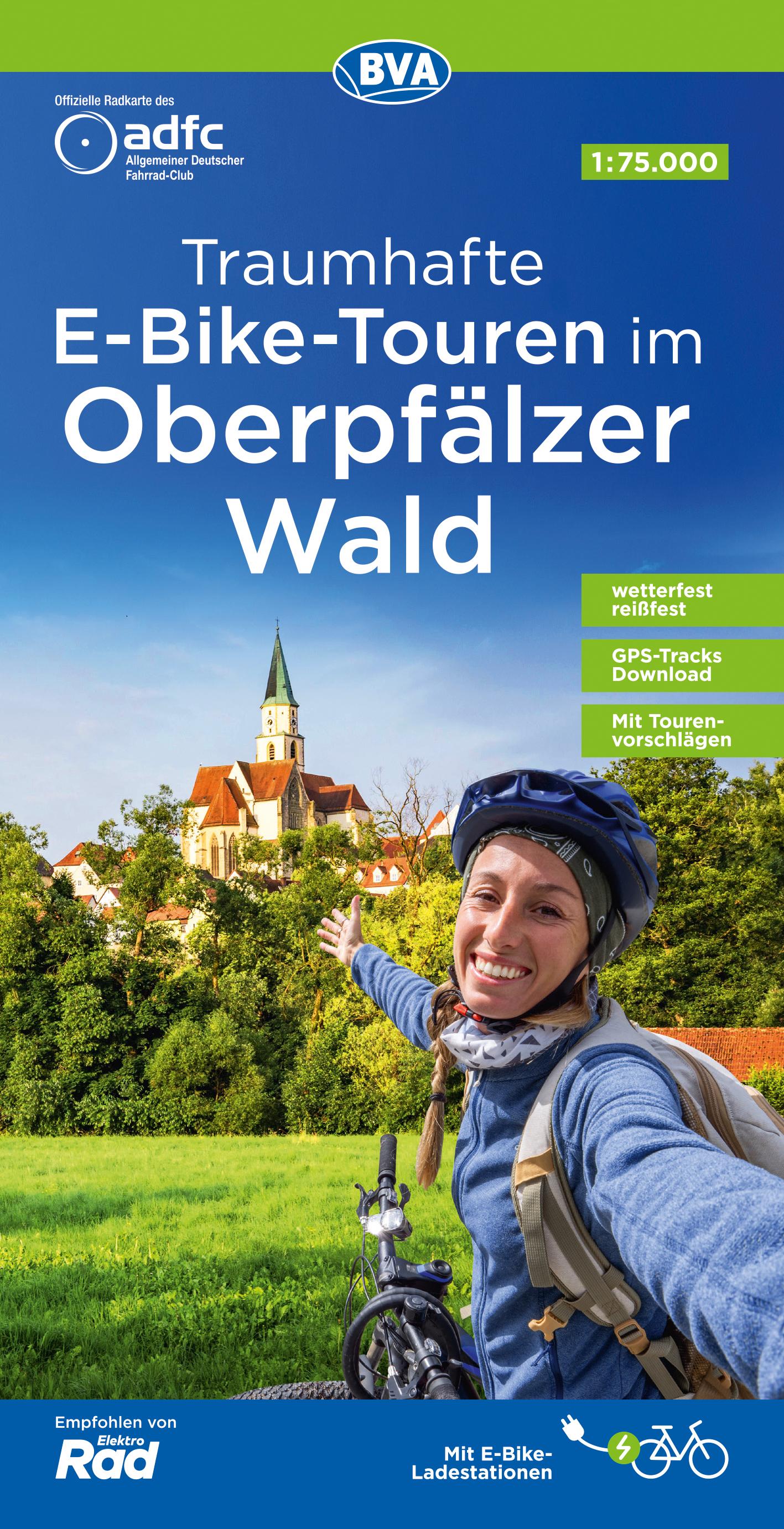 ADFC-Regionalkarte Traumhafte E-Bike-Touren im Oberpfälzer Wald, 1:75.000, mit Tagestourenvorschlägen, reiß- und wetterfest, GPS-Tracks-Download