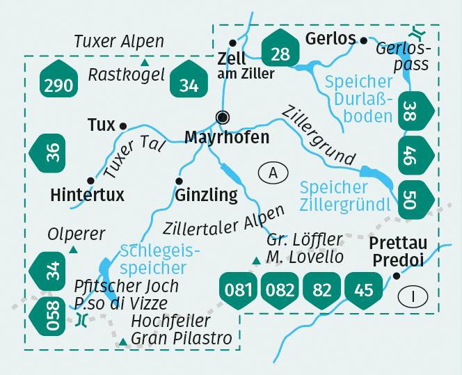 KOMPASS Wanderkarte 037 Mayrhofen, Tuxer Tal, Zillergrund 1:25.000