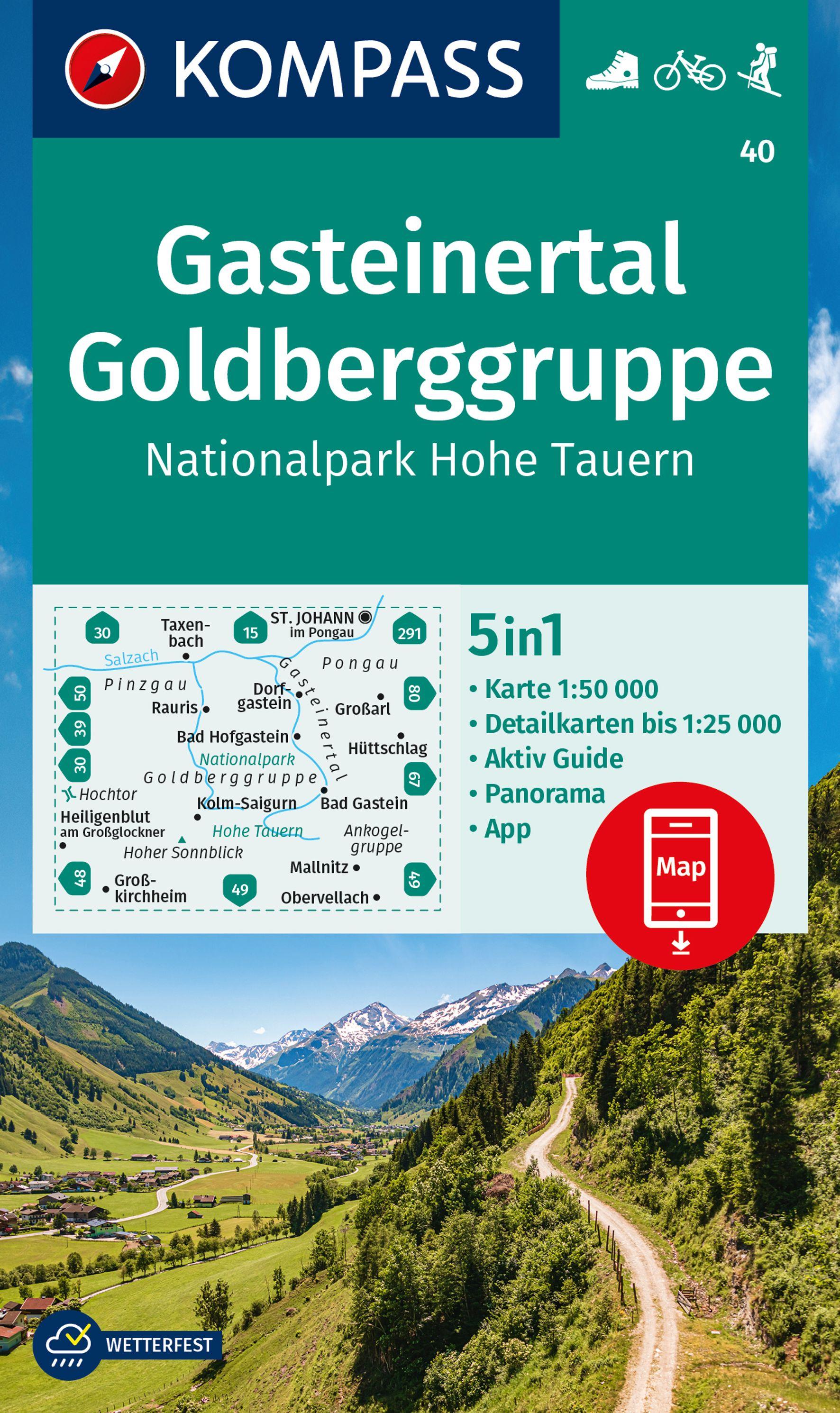 KOMPASS Wanderkarte 40 Gasteinertal, Goldberggruppe, Nationalpark Hohe Tauern 1:50.000