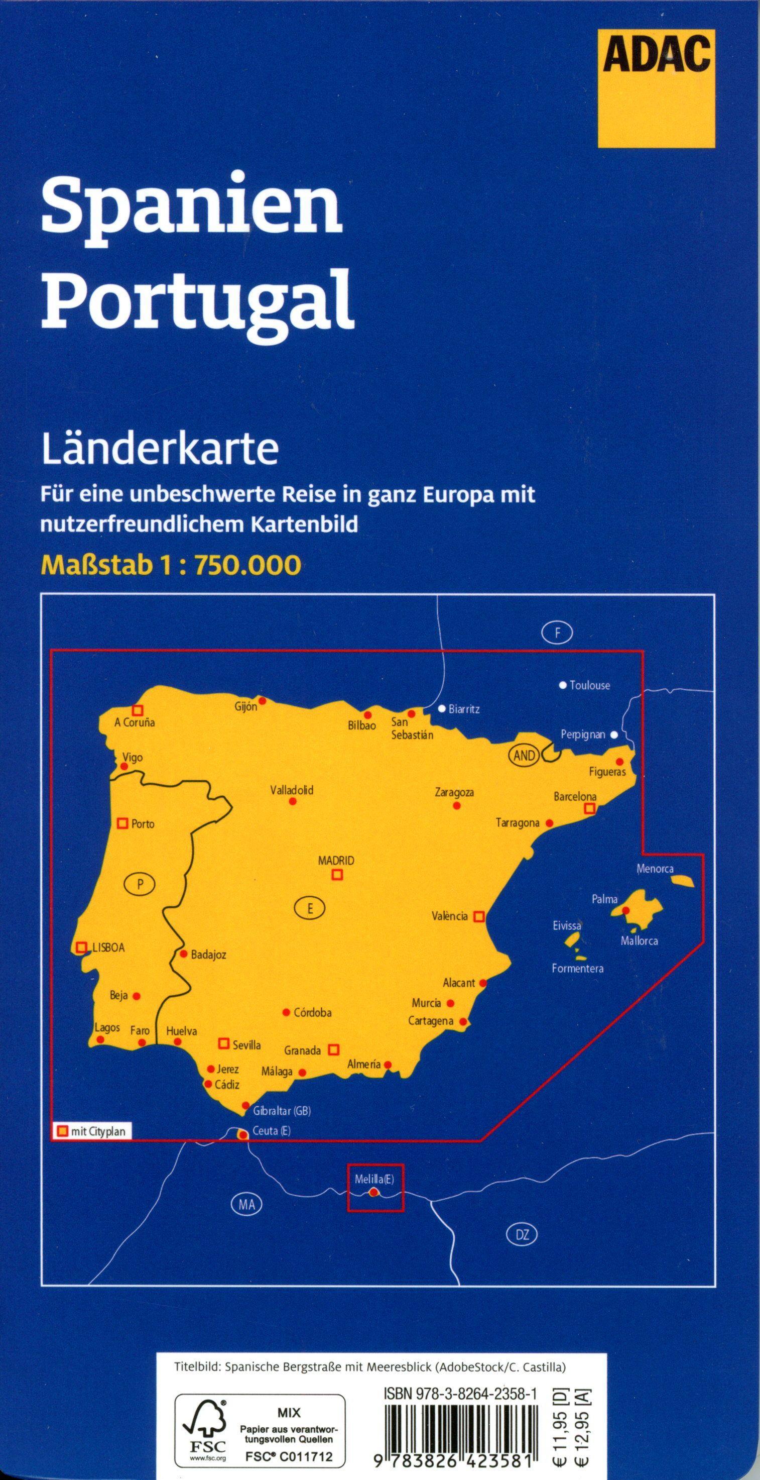 ADAC Länderkarte Spanien, Portugal 1:750.000