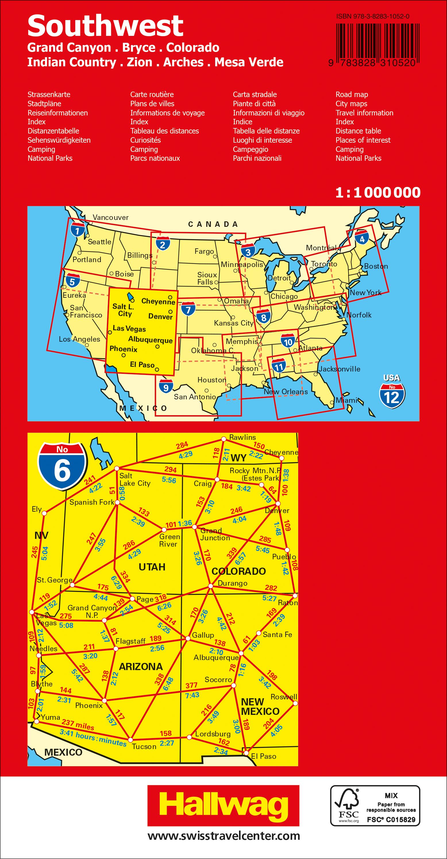 Hallwag Strassenkarte USA, Southwest 1:1 Mio.