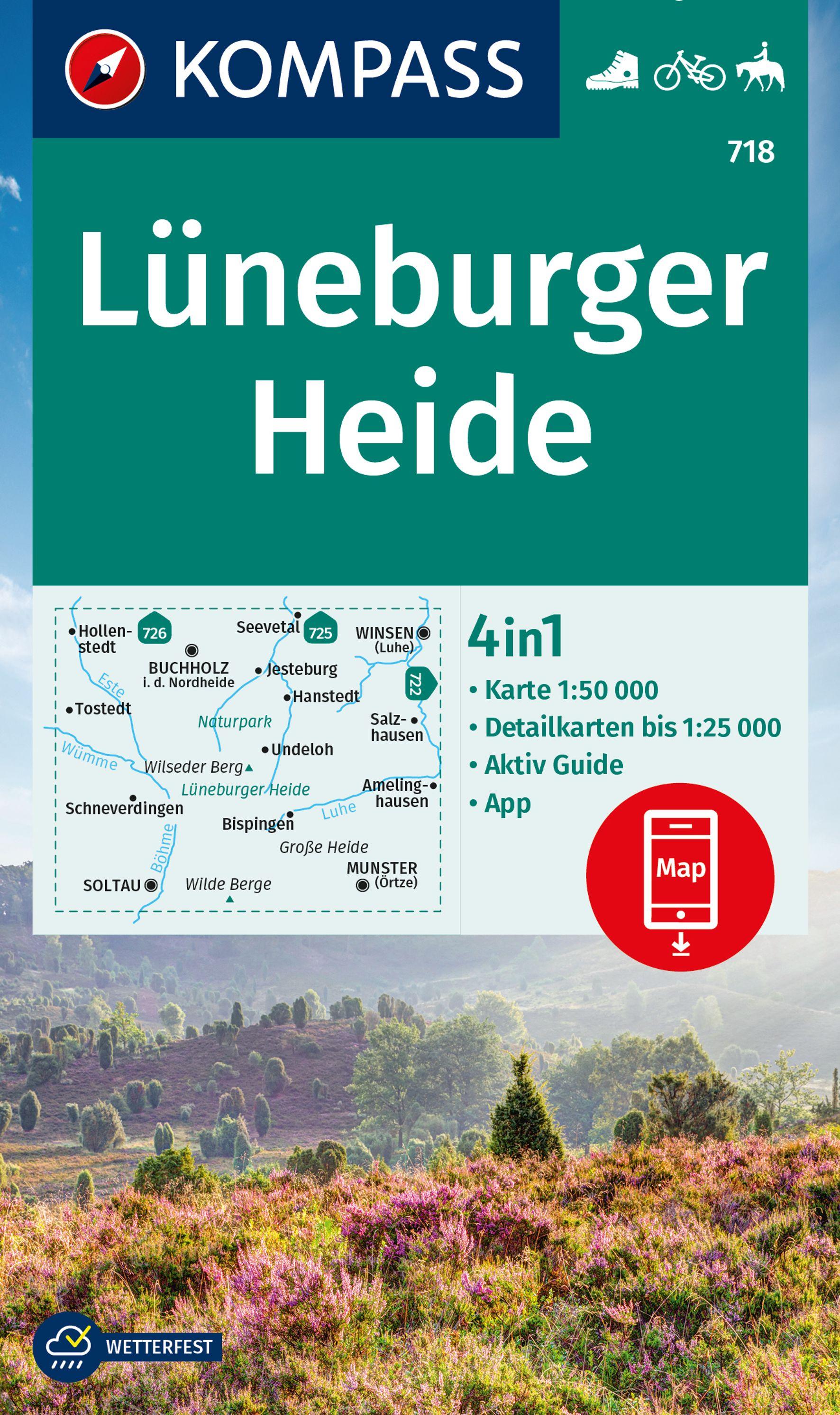 KOMPASS Wanderkarte 718 Lüneburger Heide 1:50.000