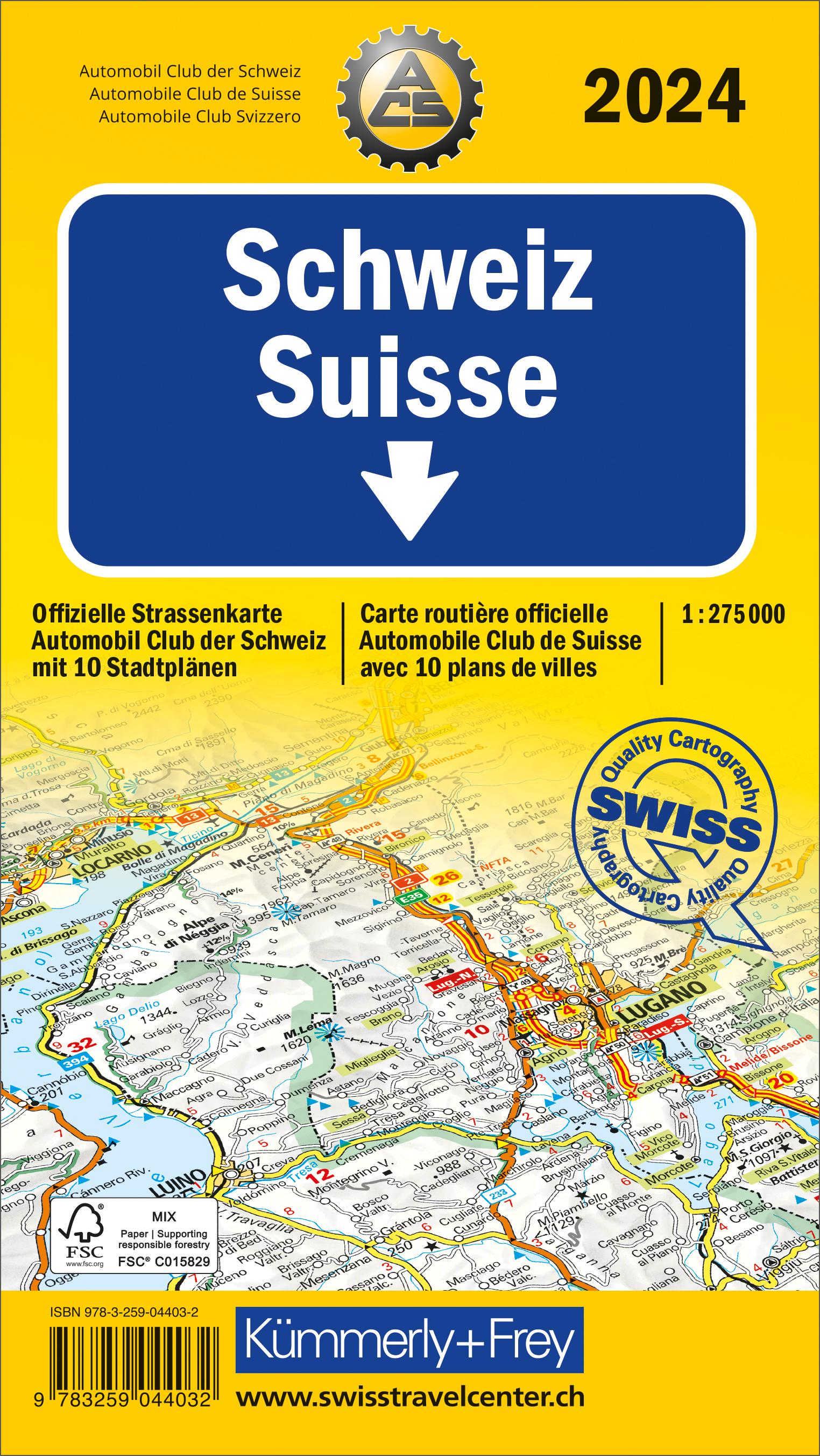 Kümmerly+Frey Strassenkarte ACS Schweiz 2024 1:275.000