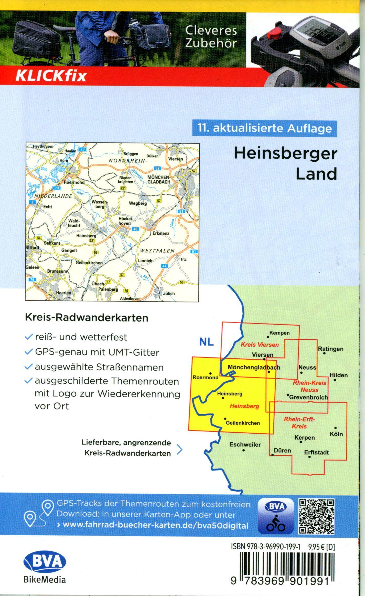 BVA Radwanderkarte Heinsberger Land 1:50.000, mit Knotenpunkten, reiß- und wetterfest, GPS-Tracks Download, E-Bike geeignet