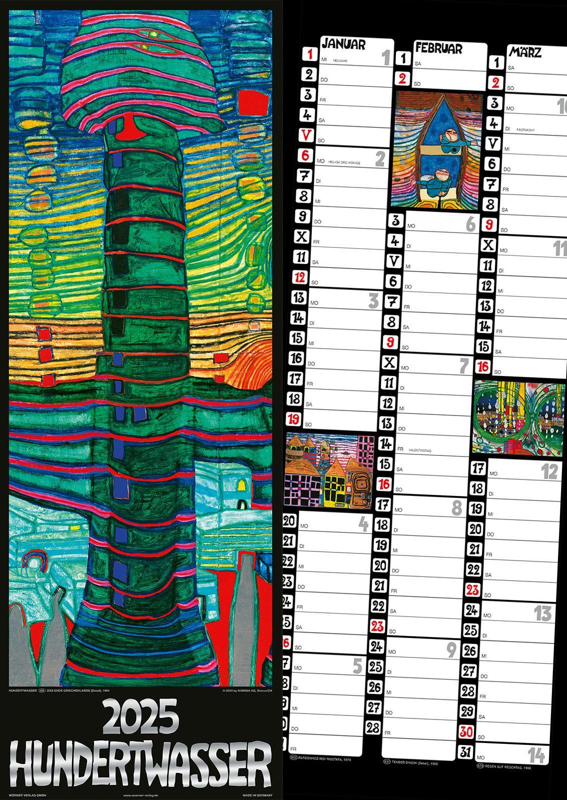 Hundertwasser Streifenkalender Art 2025