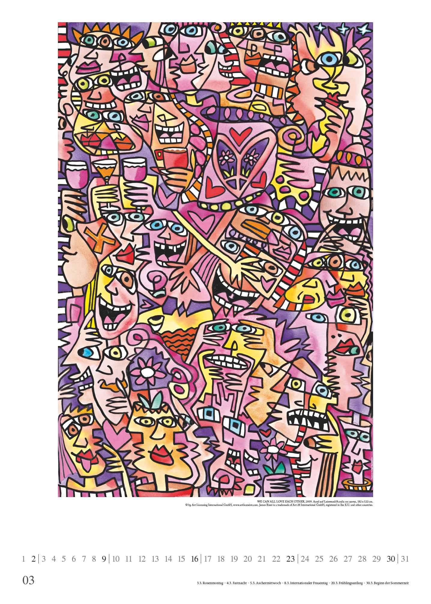 James Rizzi 2025 - Kunst-Kalender - Poster-Kalender - 50x70