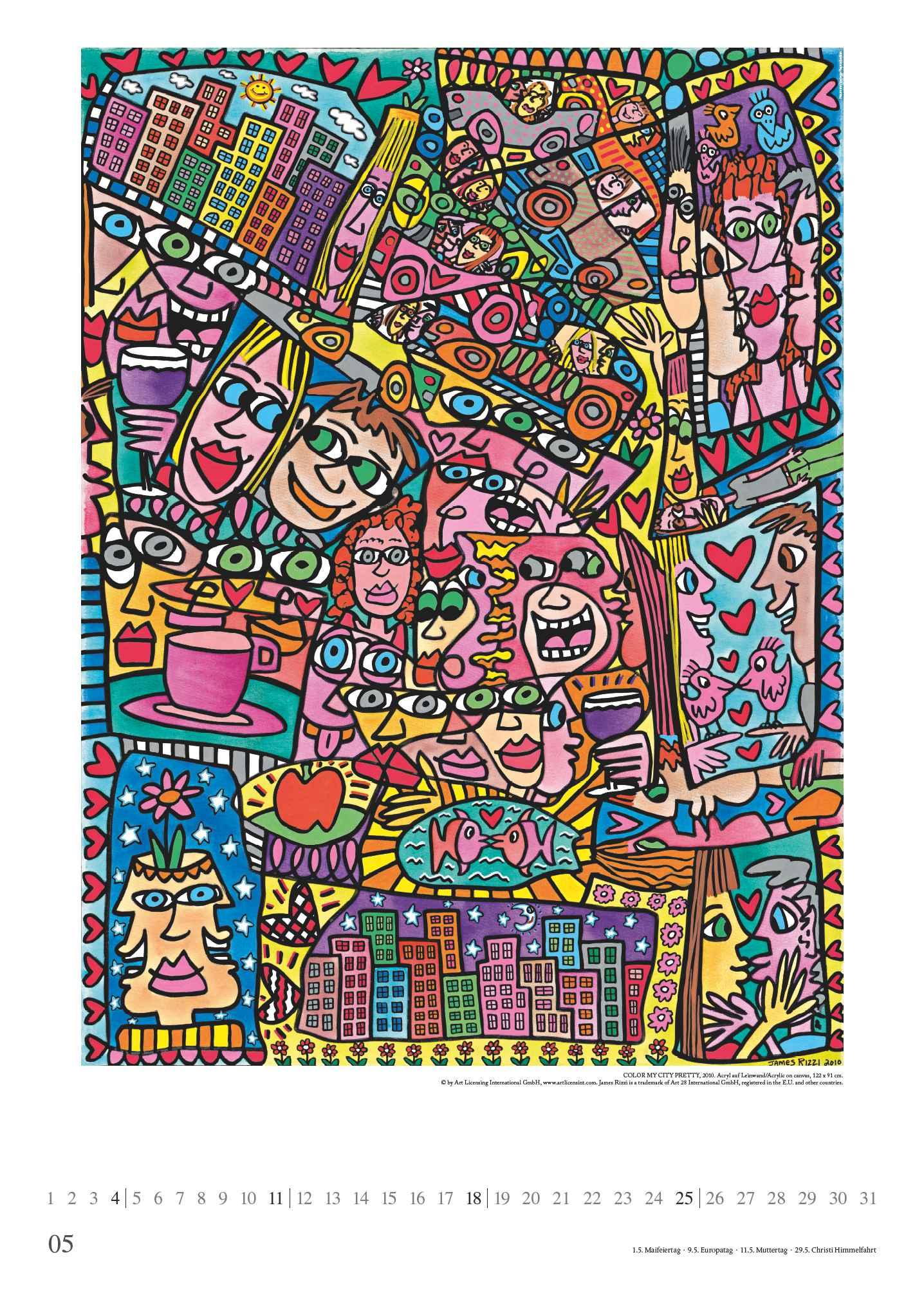 James Rizzi 2025 - Kunst-Kalender - Poster-Kalender - 50x70