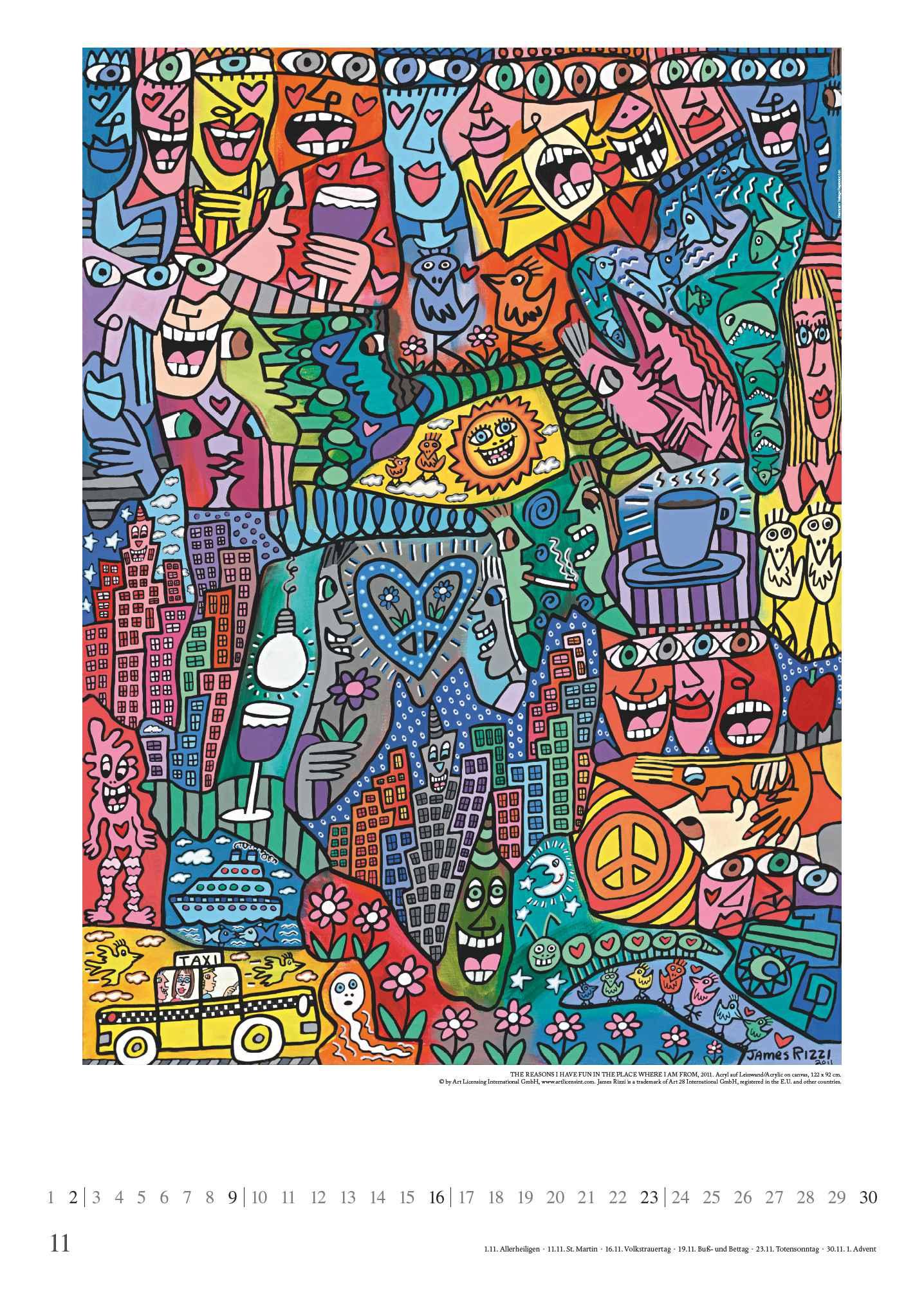 James Rizzi 2025 - Kunst-Kalender - Poster-Kalender - 50x70